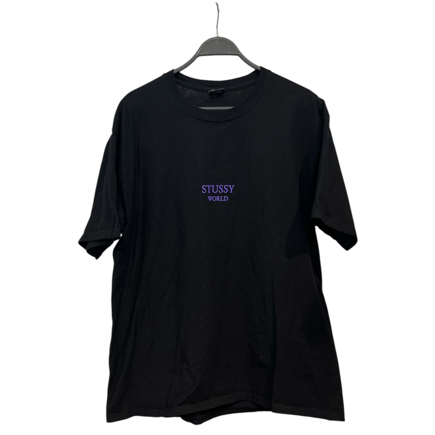 STUSSY/T-Shirt/XL/Cotton/BLK/stussy world purple font view 1