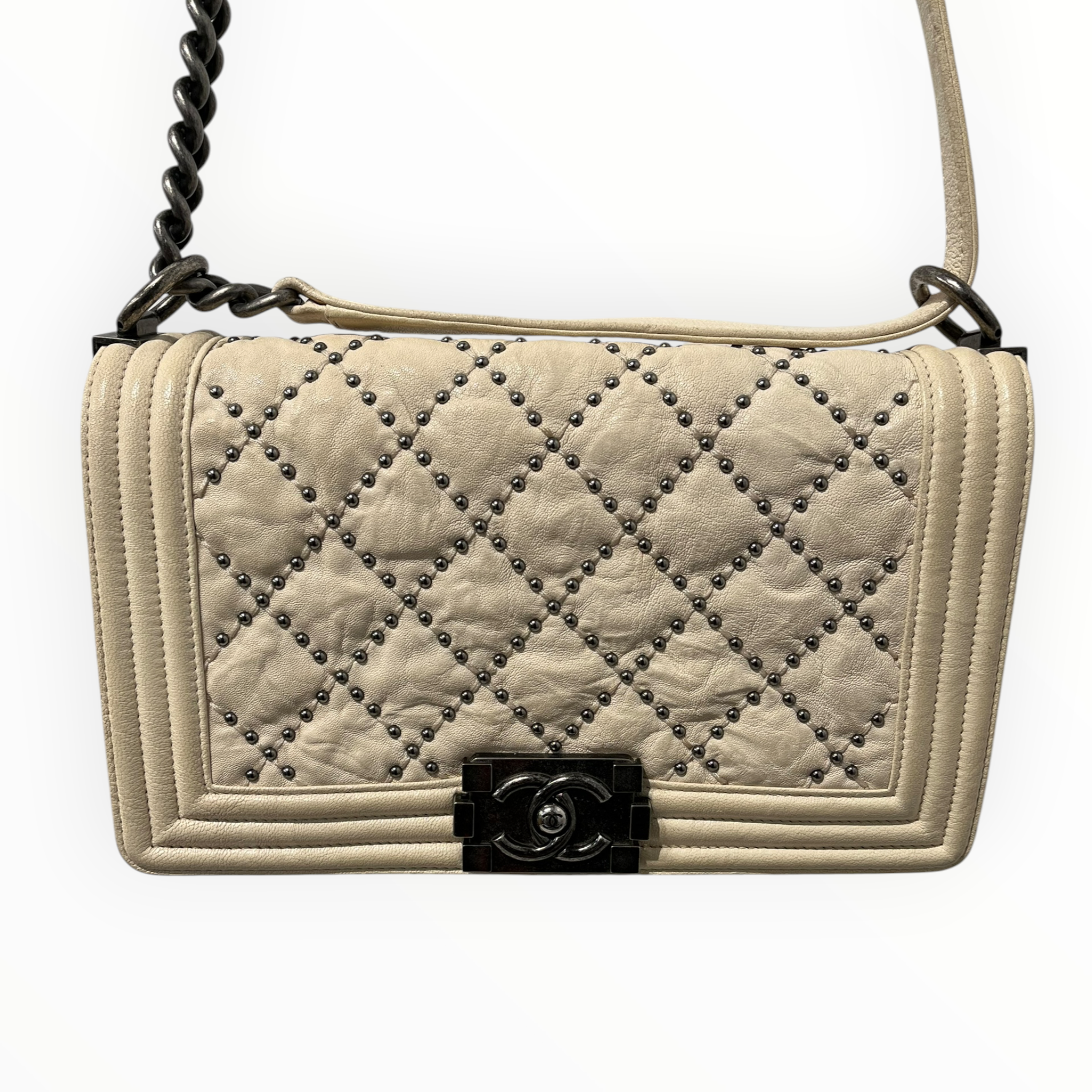 CHANEL/Bag/Leather/WHT/MEDIUM STUDDED BAG view 6