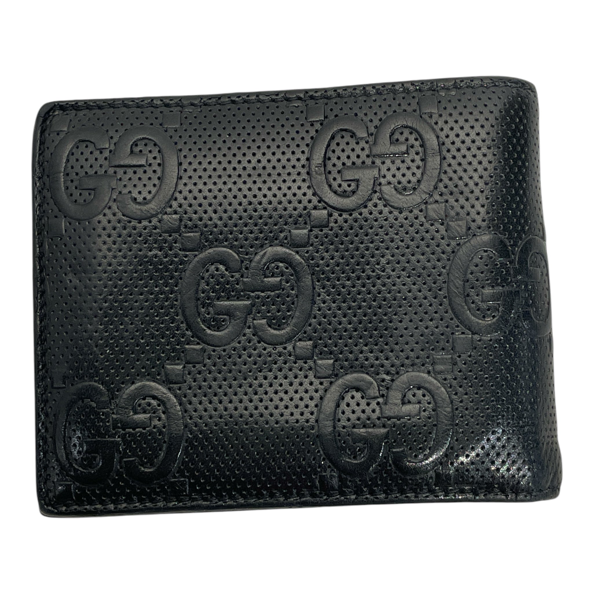 GUCCI/Trifold Wallet/Monogram/Leather/BLK/M's/ view 2