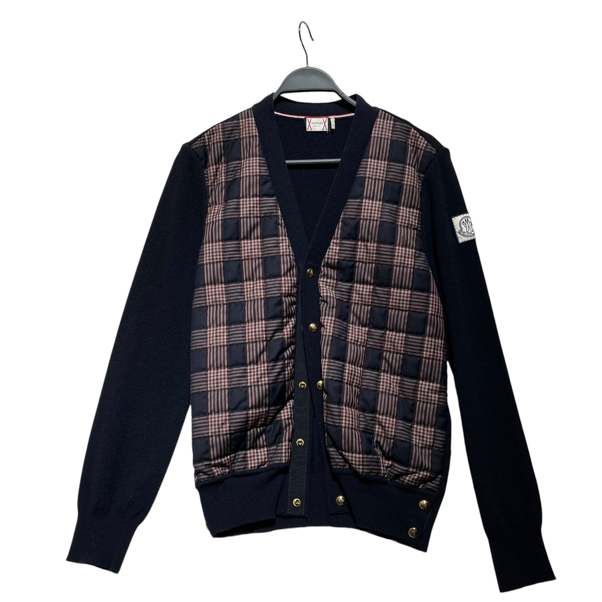 MONCLER/Cardigan/L/Plaid/Wool/NVY/quilted front view 1