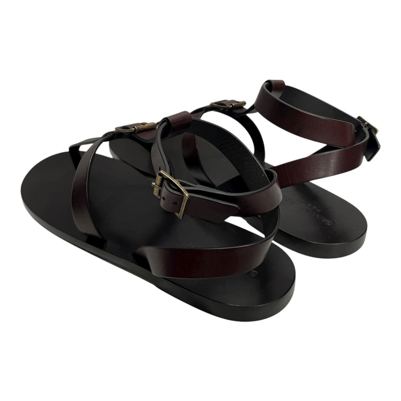 SAINT LAURENT/Sandals/EU 45/Leather/BRW/WOODEN SOLE LEATHER SANDAL