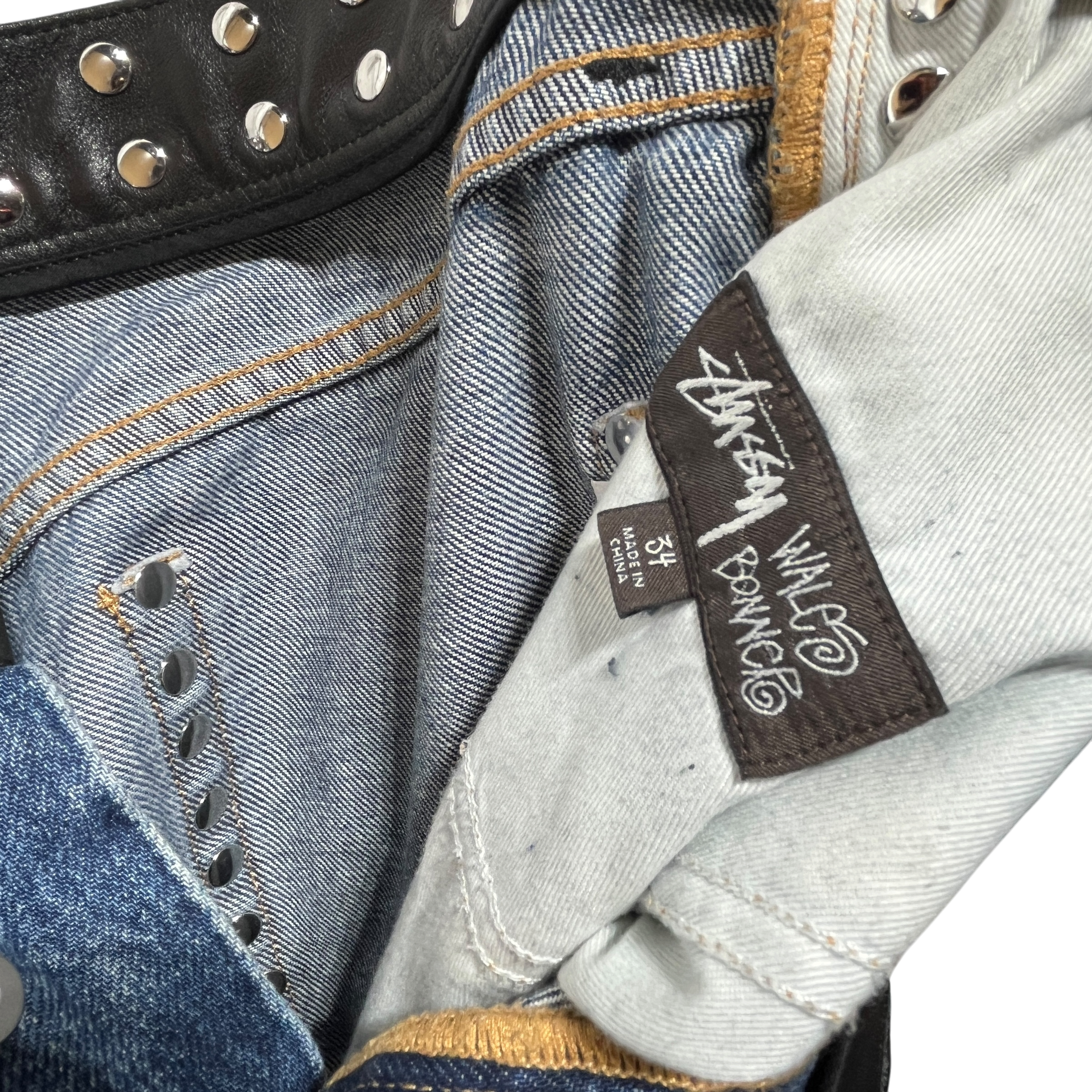STUSSY/WALES BONNER/Straight Pants/34/Denim/BLU/Studded Belt Buckle view 4