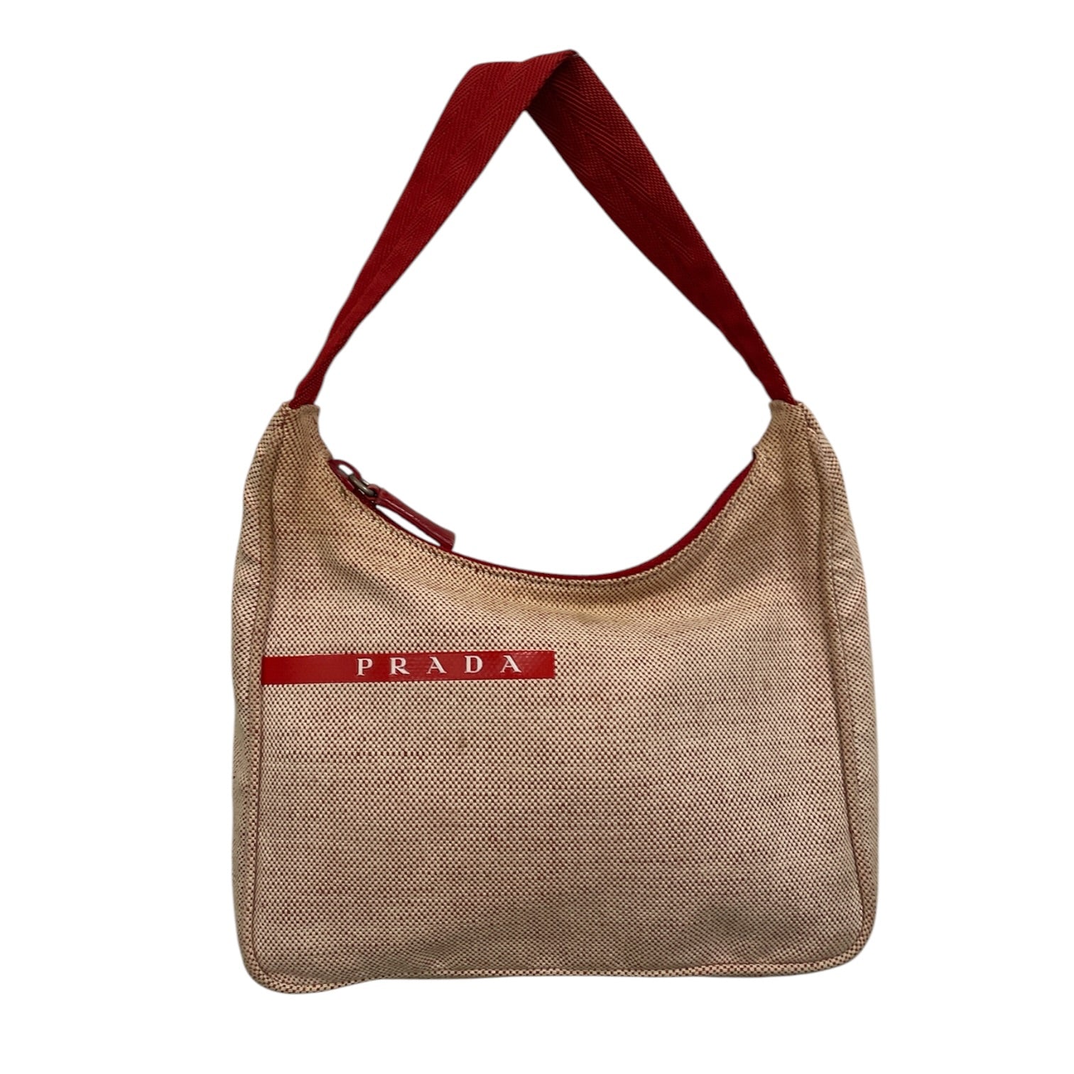PRADA/Hand Bag/Cotton/BEG/Red Handle Mini Canvas Bag view 1