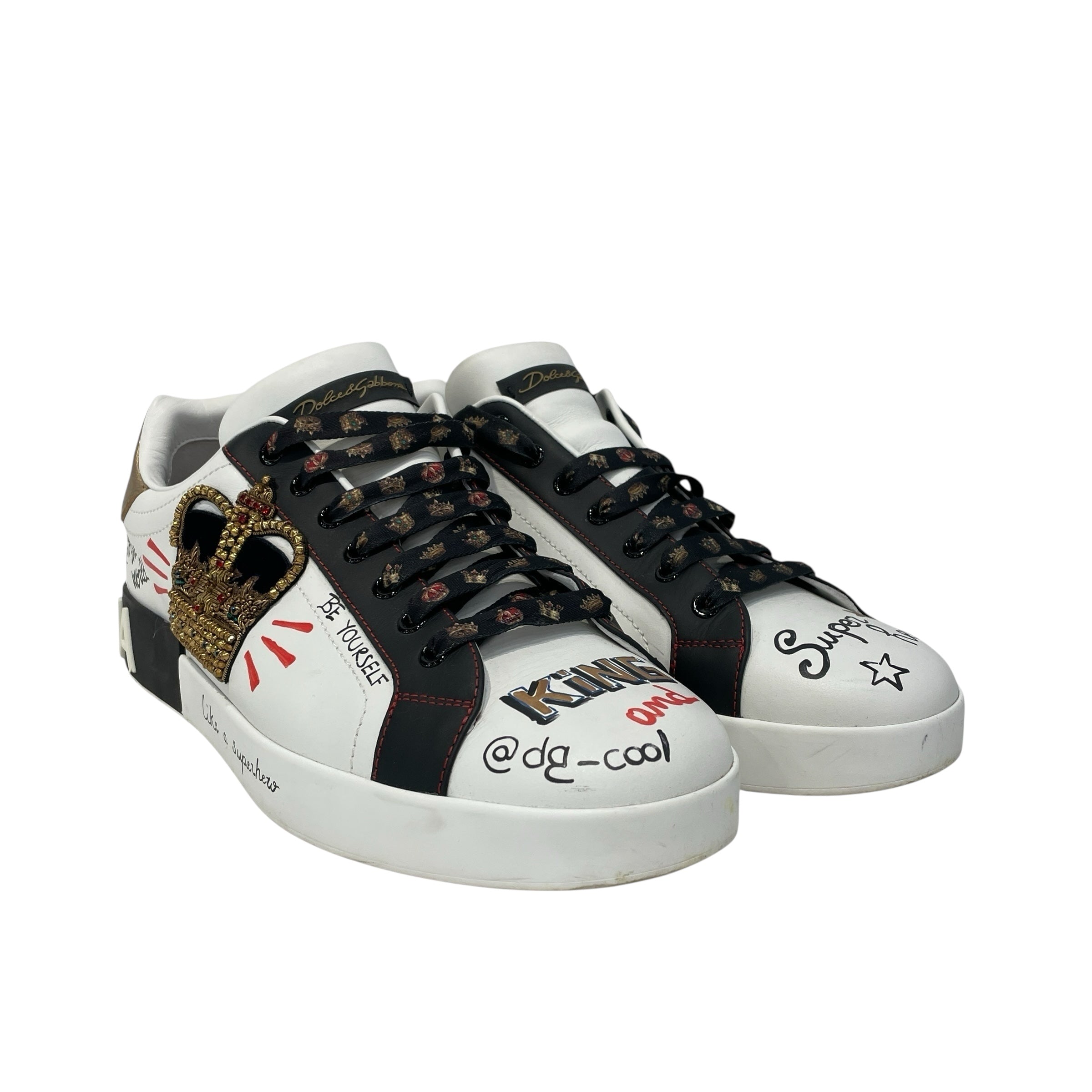 DOLCE&GABBANA/Low-Sneakers/US 10.5/Graphic/Leather/WHT/Port view 1
