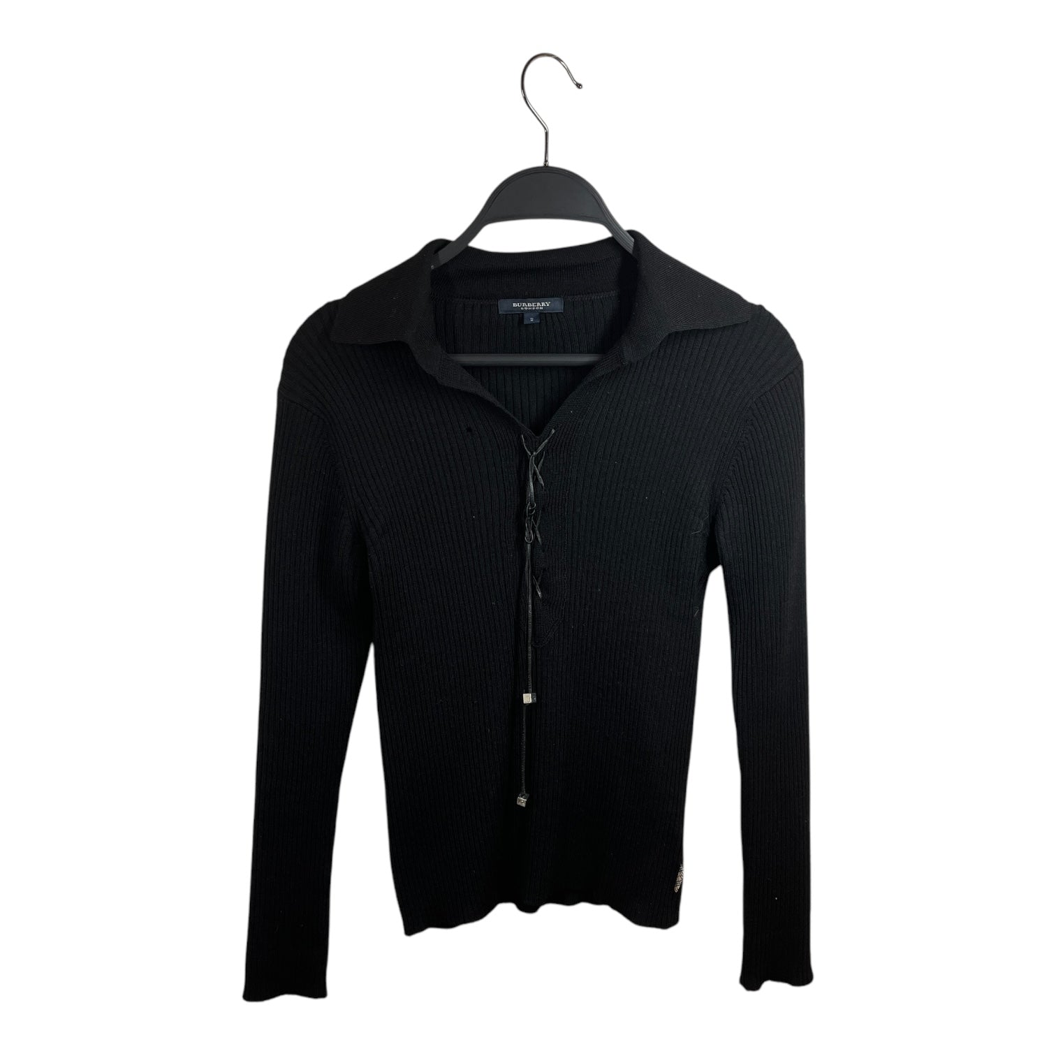 BURBERRY LONDON/LS Shirt/2/Cotton/BLK/LEATHER STRING ON FRONT view 1