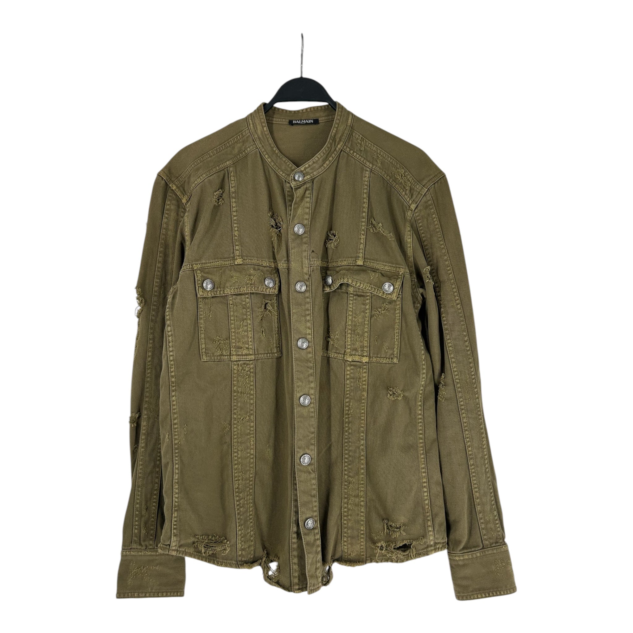 BALMAIN/Denim Jkt/43/Cotton/KHK/mandarin collar view 1
