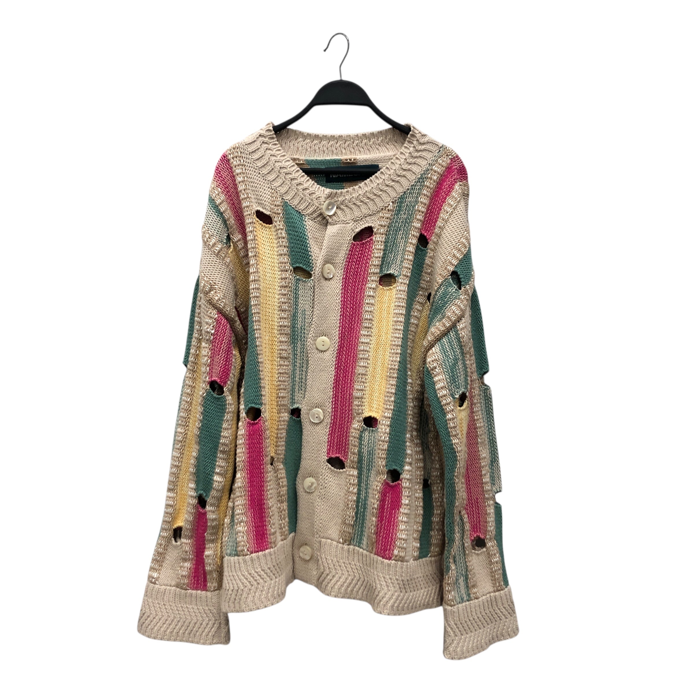 NAMESAKE/Cardigan/L/Stripe/Cotton/BEG/Sweater w/ Holes view 1