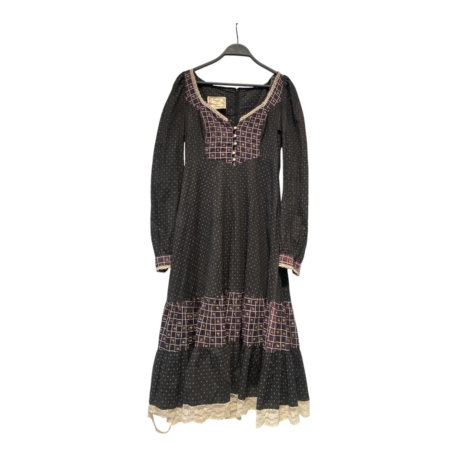 GUNNE SAX/Camisole Dress/M/Floral Pattern/Cotton/BLK/LACE TRIM view 1