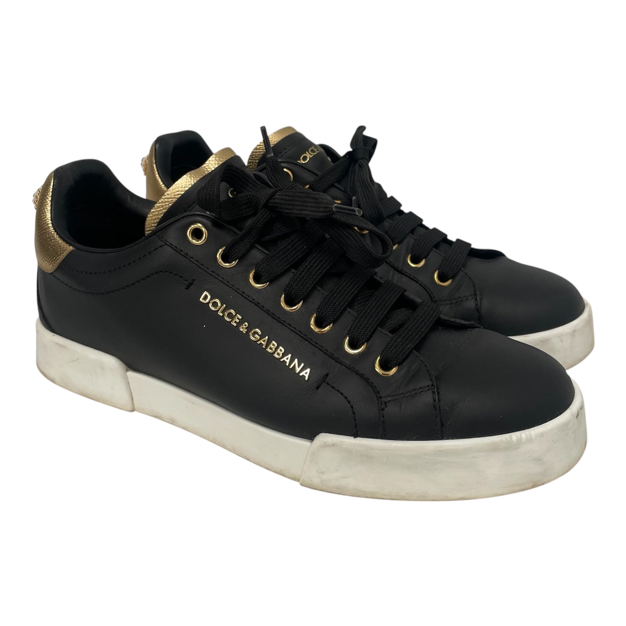 DOLCE&GABBANA/Low-Sneakers/US 9.5/Leather/BLK/GOLDLETTERING view 1
