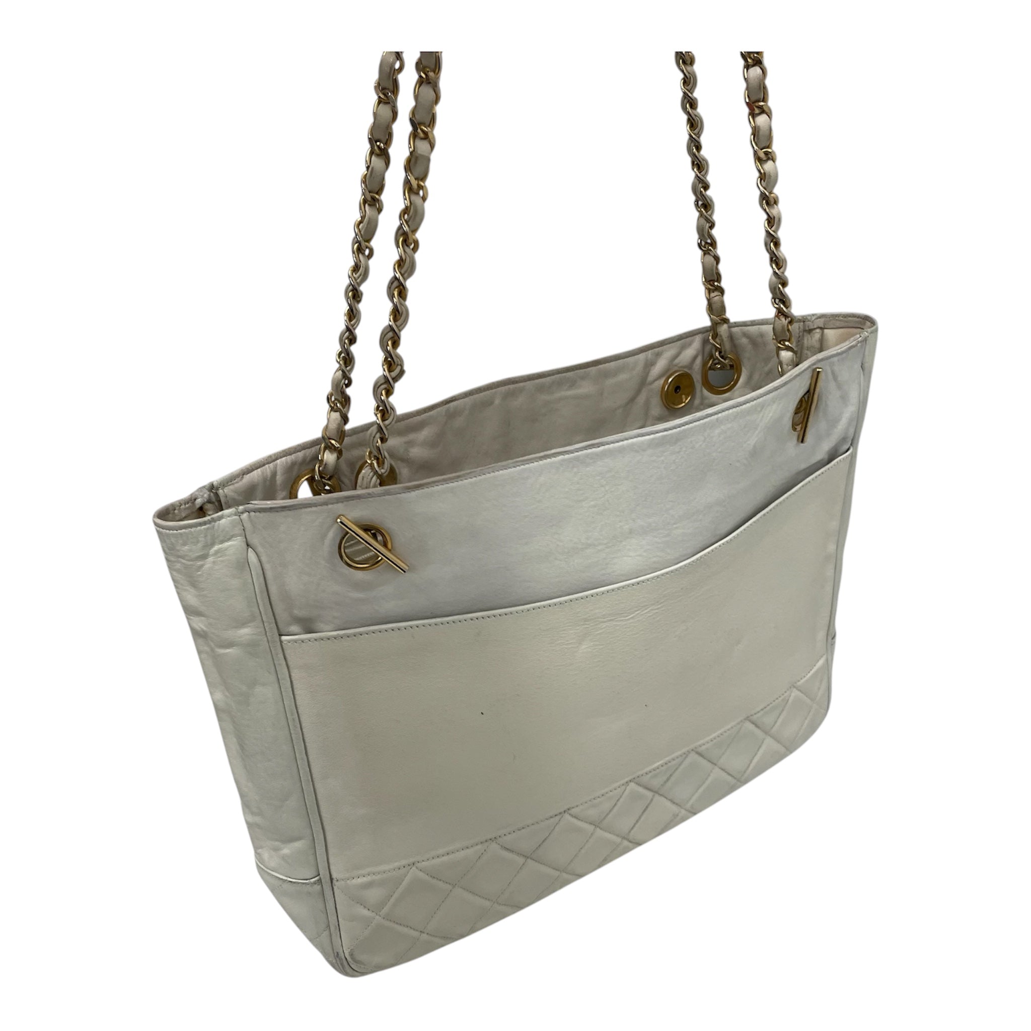 CHANEL/Tote Bag/Leather/WHT/GOLDCHAINHANDLE view 5