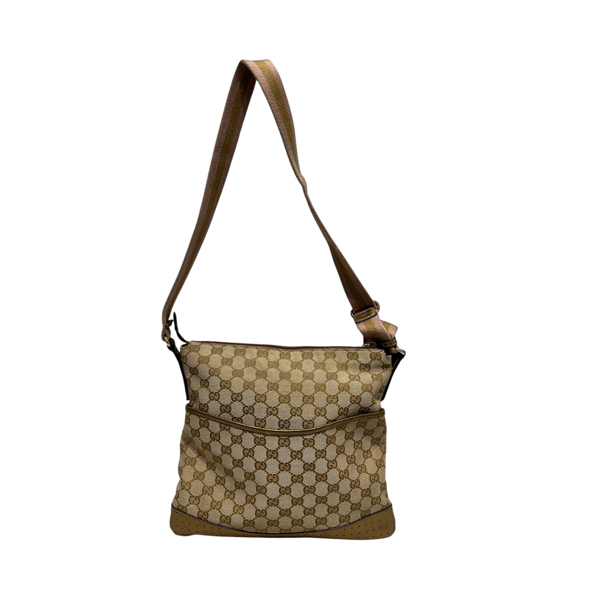 GUCCI/Cross Body Bag/Monogram/Cotton/BEG/MESSENGER BAG GOLD HIGHLIGHTS view 1