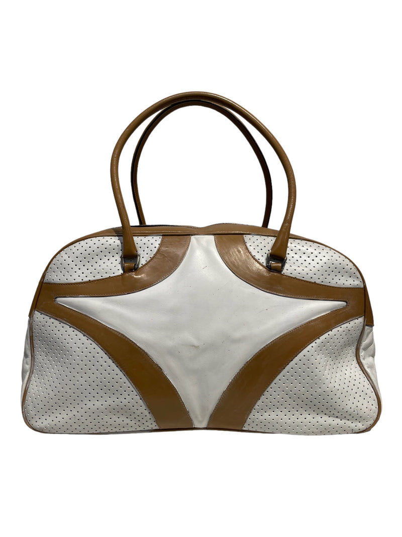 PRADA/Hand Bag/M/Leather/MLT/white holes brown strap