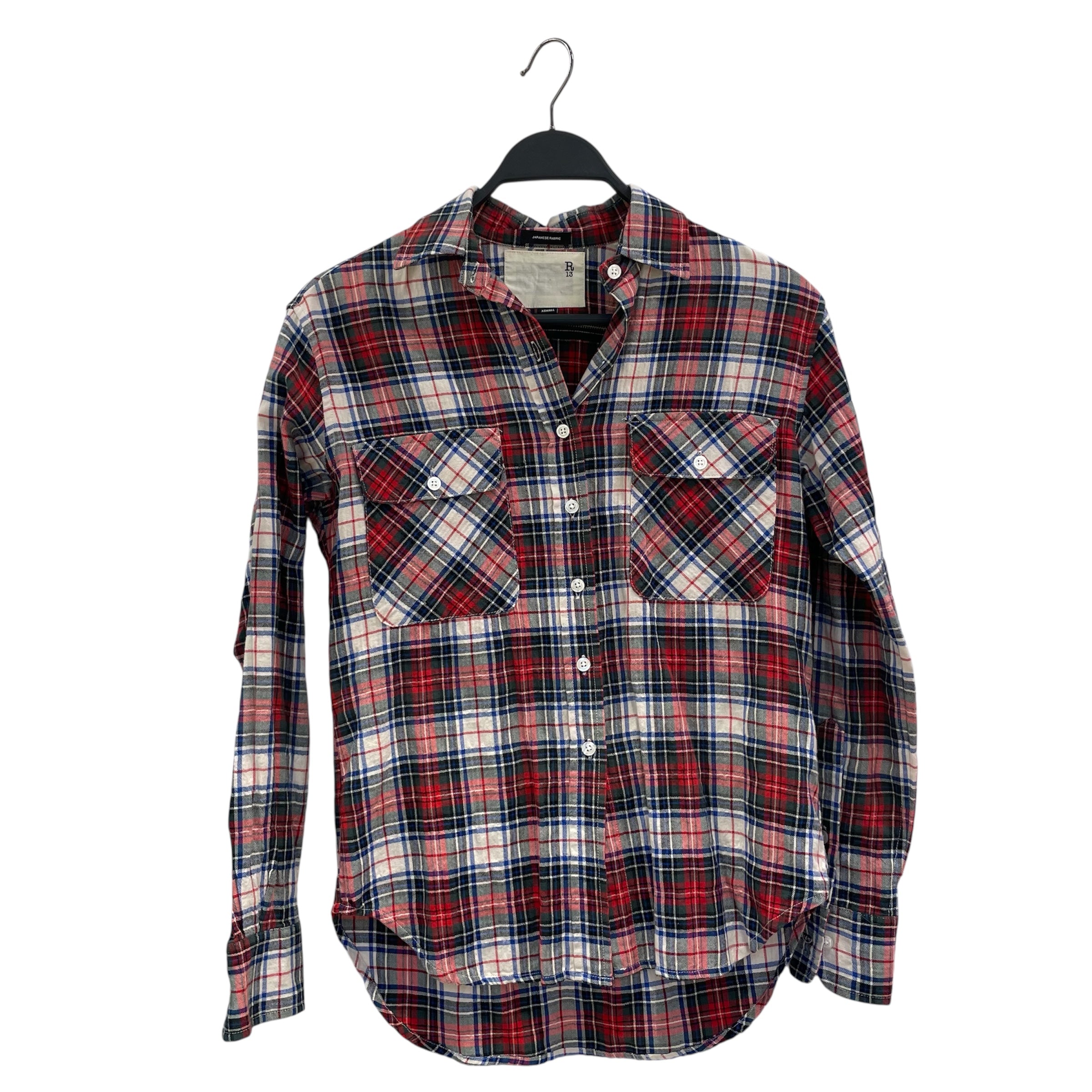 R13/Flannel Shirt/XS/Plaid/Cotton/RED/PLAID/BACK ZIPP/CRM/BLU/GRN view 1