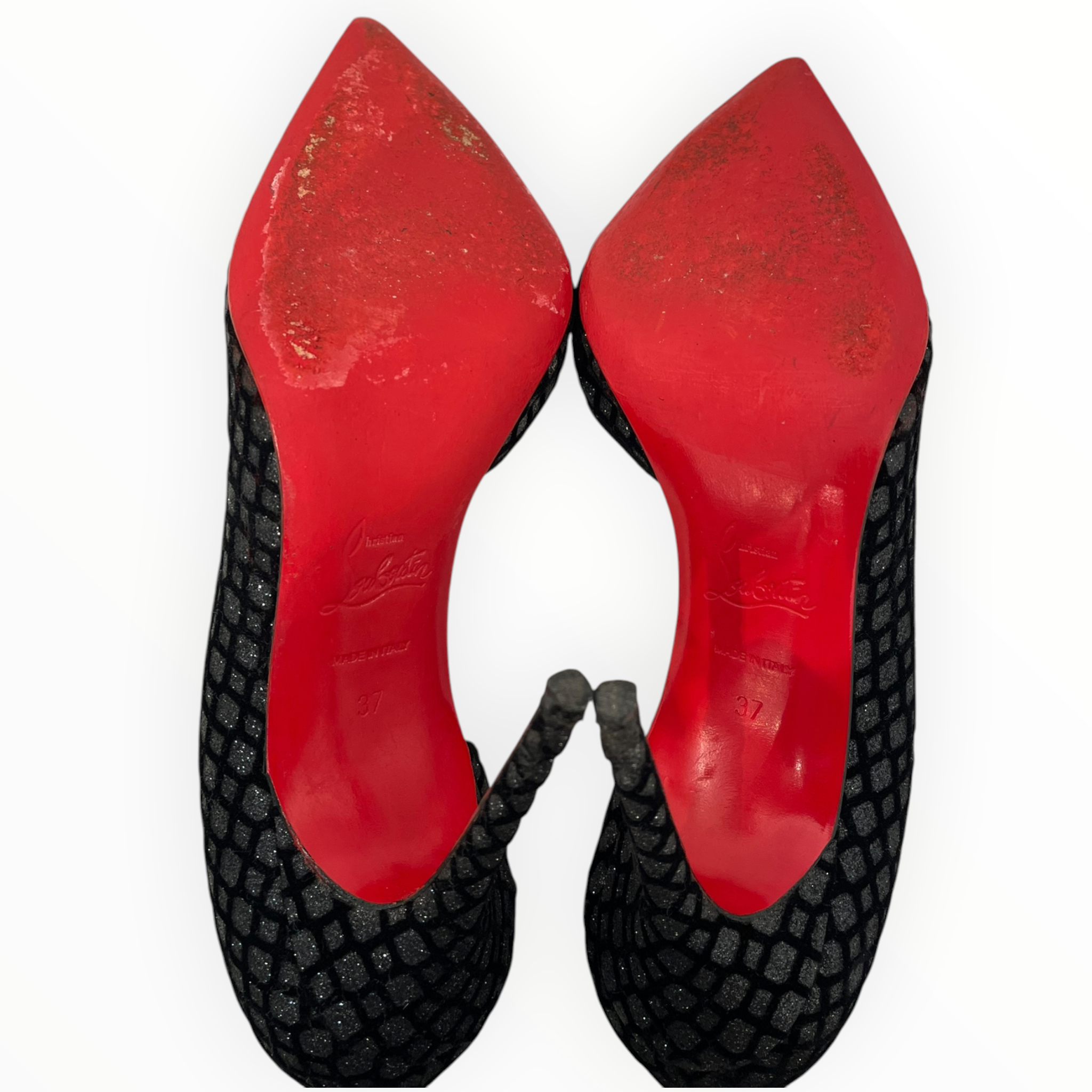 Christian Louboutin/Heels/EU 37/Leather/BLK/IRIZA PUMP GLITTER RED BOTTOMS view 5