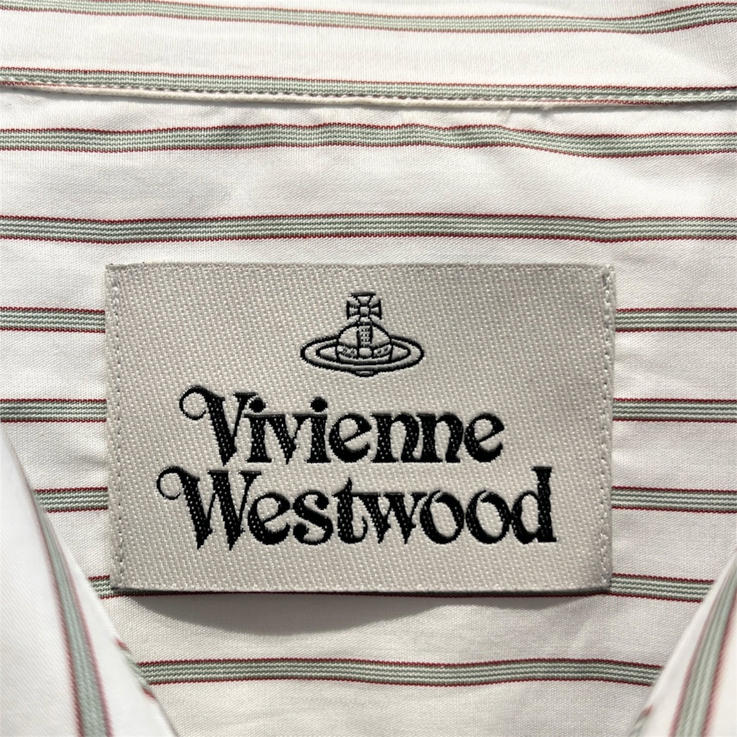 Vivienne Westwood/LS Shirt/50/Cotton/WHT/Stripe/green/red stripes grey patch view 3