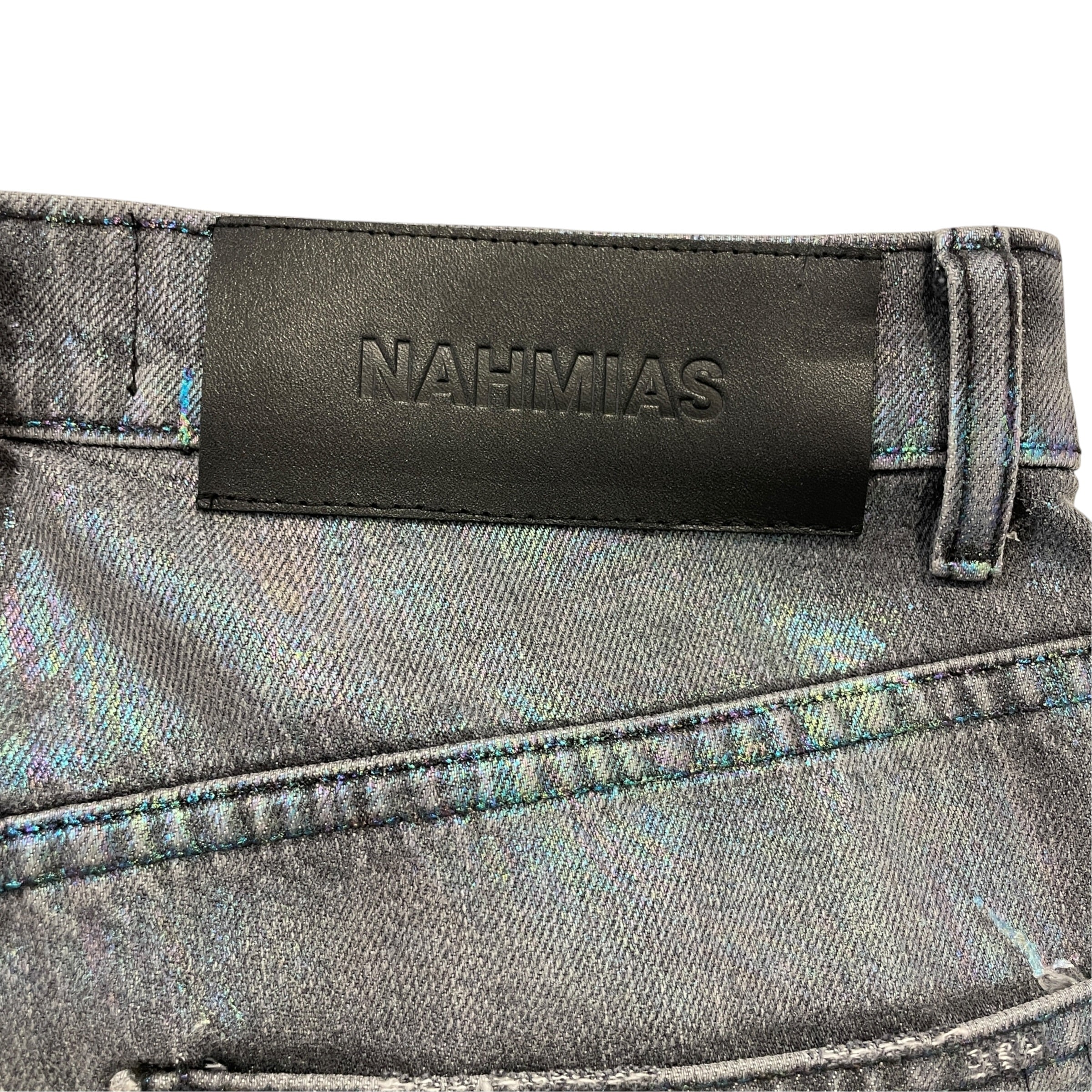 NAHMIAS/Straight Pants/30/Denim/MLT/oil spill distressed denim 30 view 4