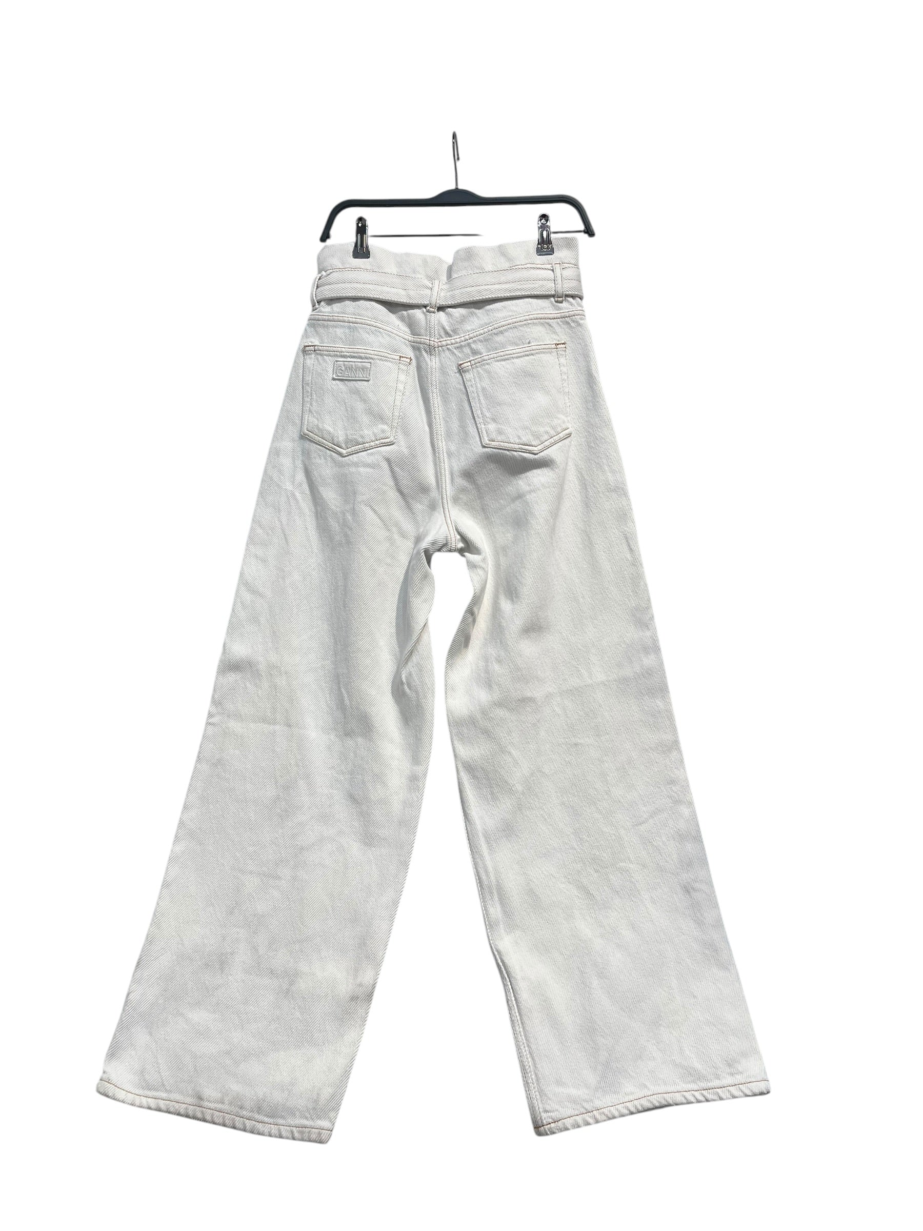 GANNI/Wide Leg Pants/27/Cotton/WHT/GOLD GROMMIT BELT view 2