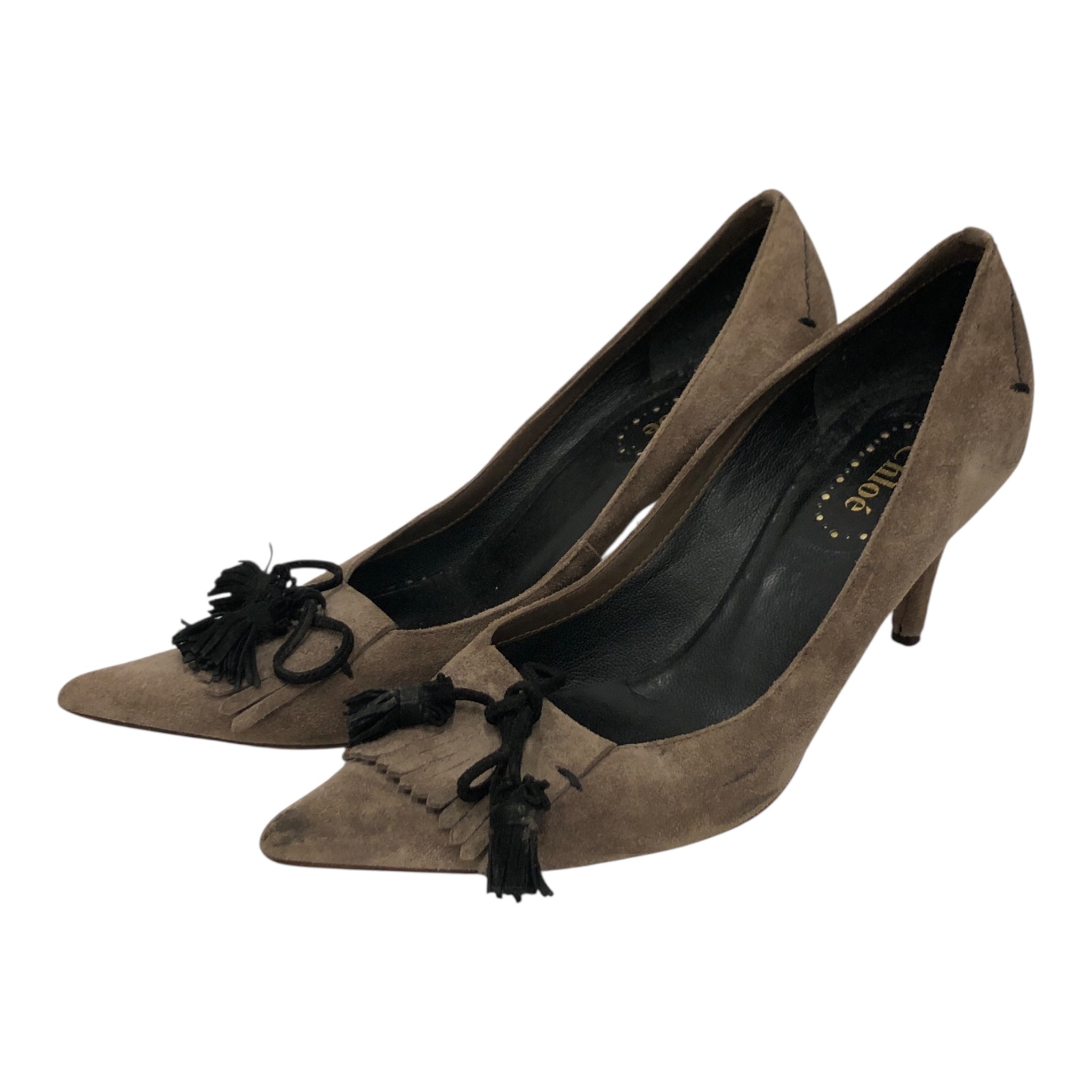 Chloe/Heels/US 5.5/Suede/GRY/FRINGE WITH BOW ON TOE view 2