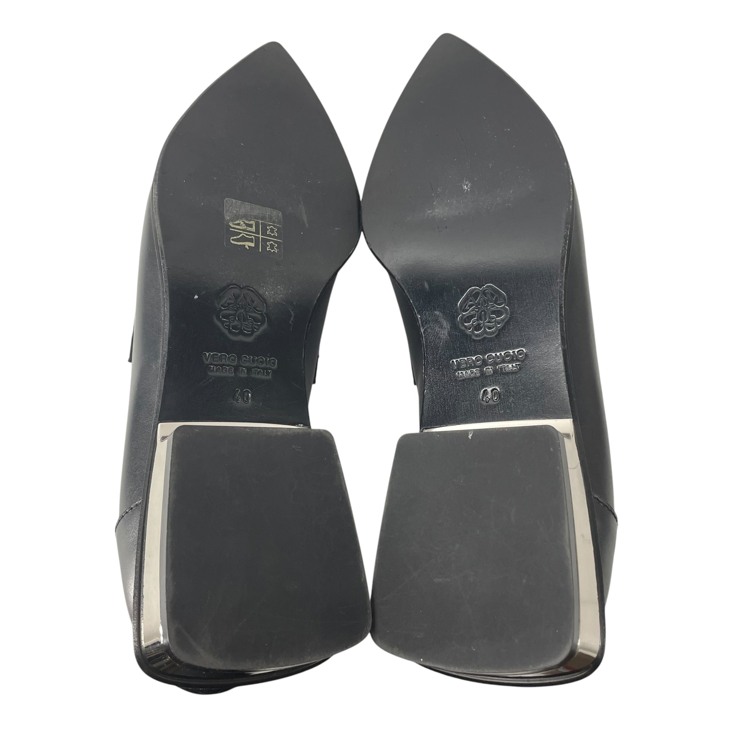 Alexander McQueen/Loafers/EU 40/Stripe/Leather/BLK/POINTED TOE SILVER HEEL view 4
