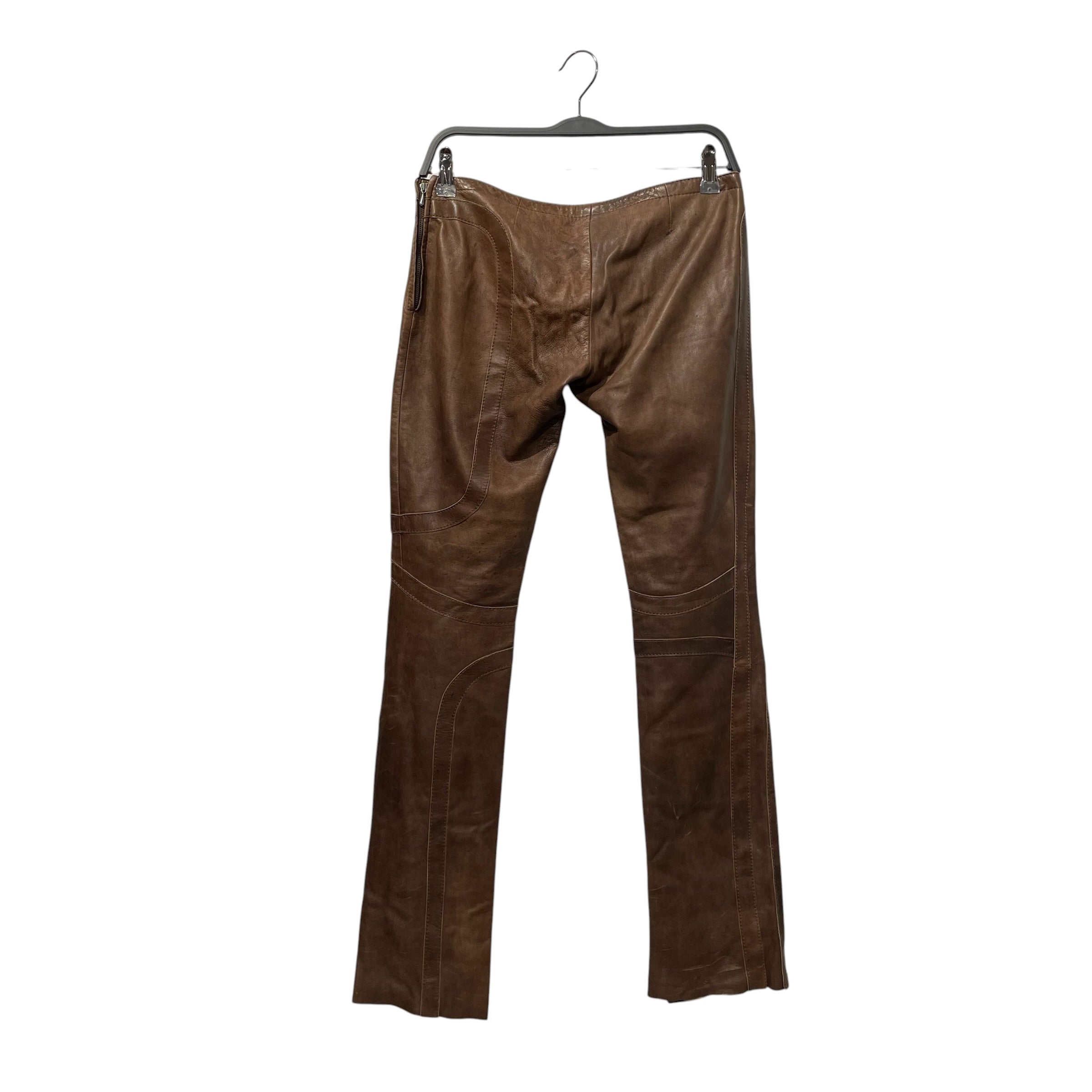DIRK BIKKEMBERGS/Straight Pants/40/Leather/BRW/CURVED PANNEL LINED PANTS view 2