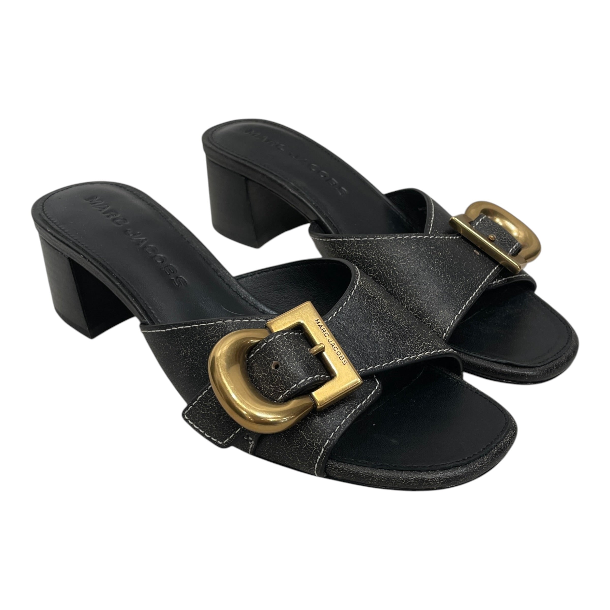 MARC JACOBS/Heels/EU 37/Leather/BLK/Open-Toe/CRACKED LEATHER/BUCKLE view 1