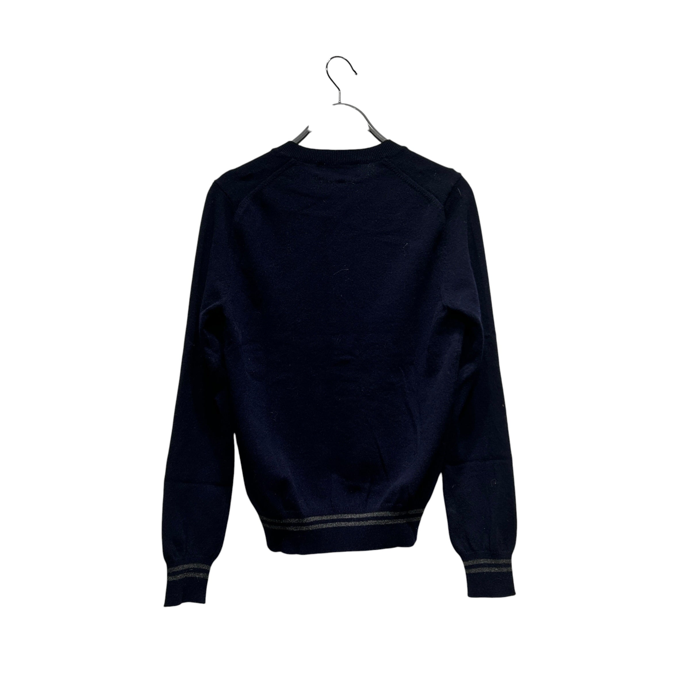 PLAY COMME des GARCONS/Cardigan/M/Wool/NVY/RED HEART GRY STRIPE BOTTOM view 2