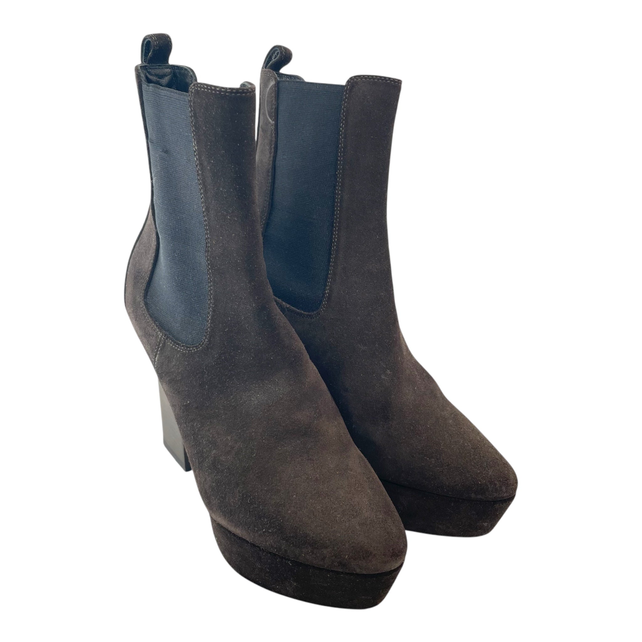 SAINT LAURENT/Booties/EU 37.5/Suede/KHK/DARK KHAKI/ELAZTIC ANKLE/WOOD view 1