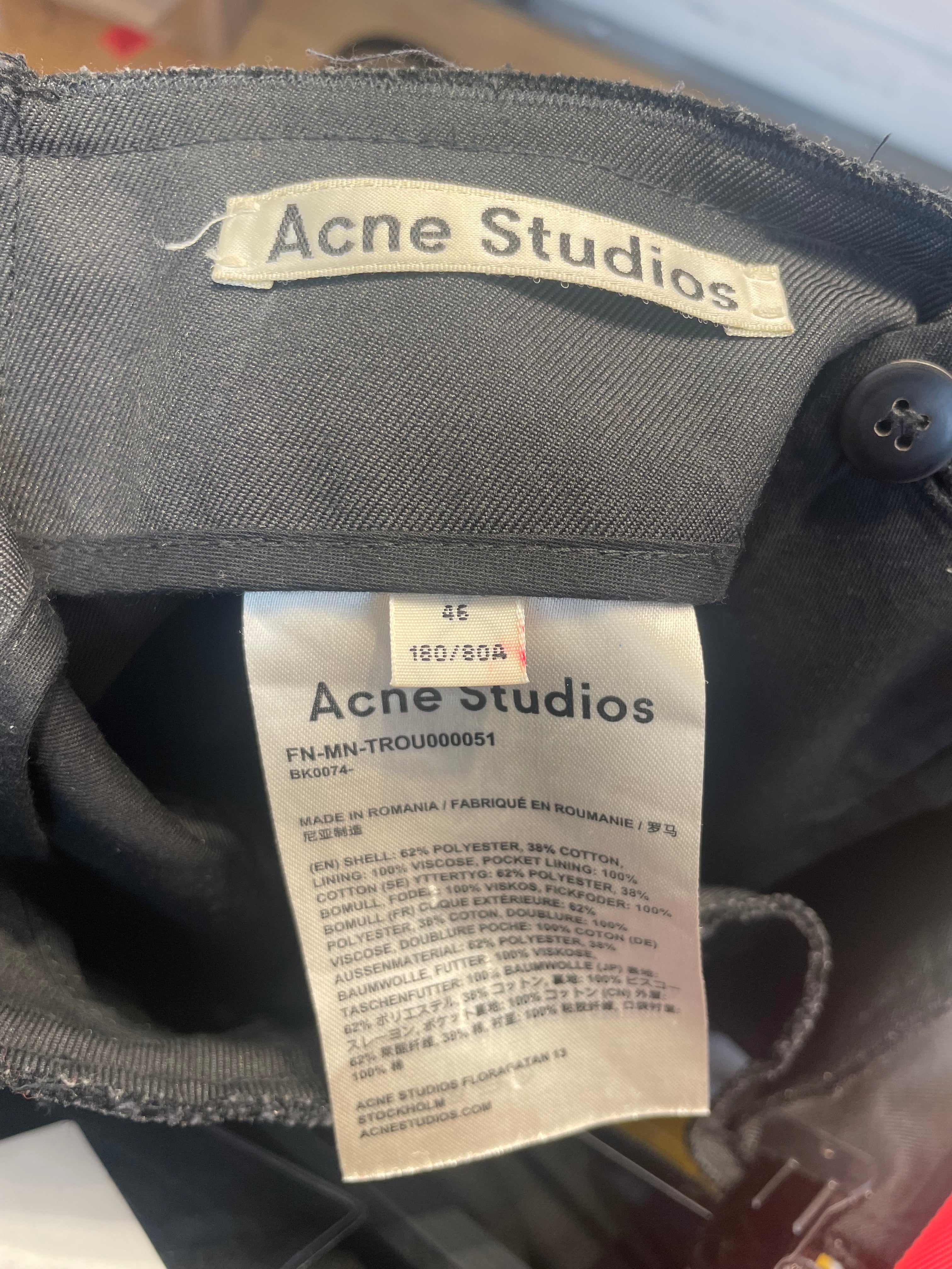 Acne Studios/Straight Pants/46/Polyester/BLK/raw hem waist view 3