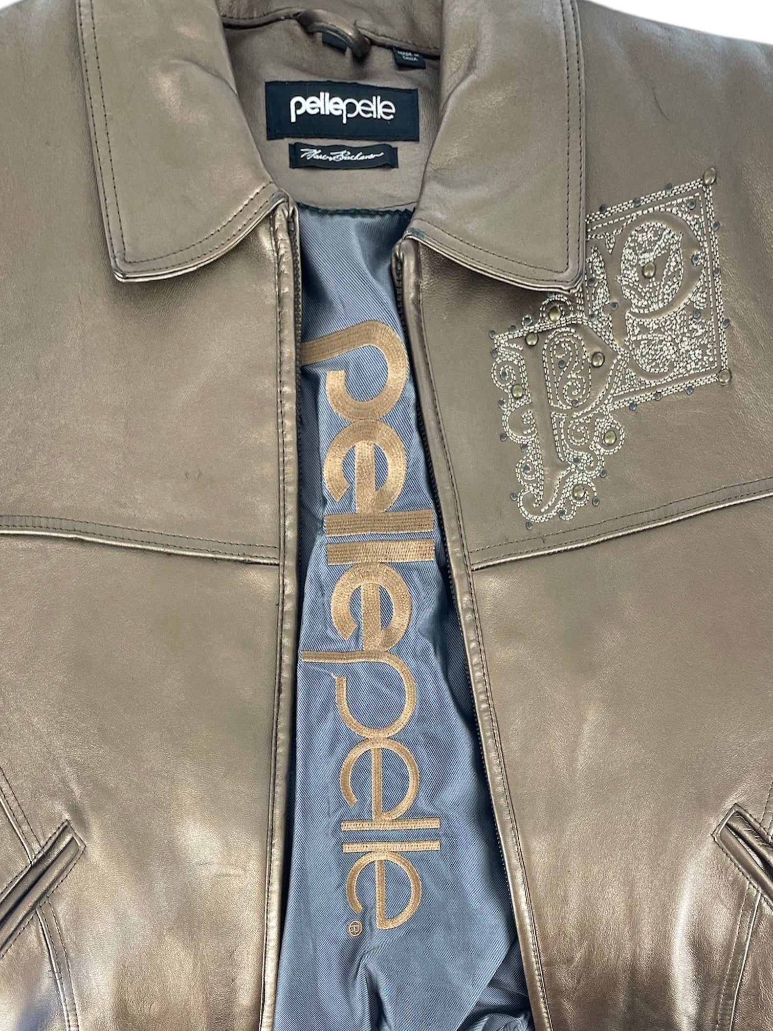 Pelle Pelle/Leather Jkt/L/Leather/GLD/S-1122 GLD EMBLSHD JKT view 3