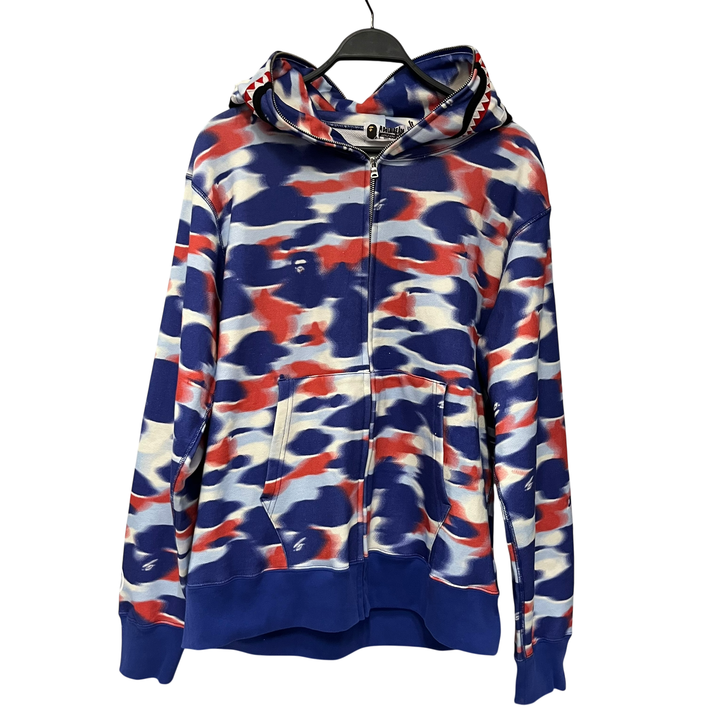 A BATHING APE/Zip Up Hoodie/XL/Graphic/Cotton/BLU/fire camo shark zip view 1