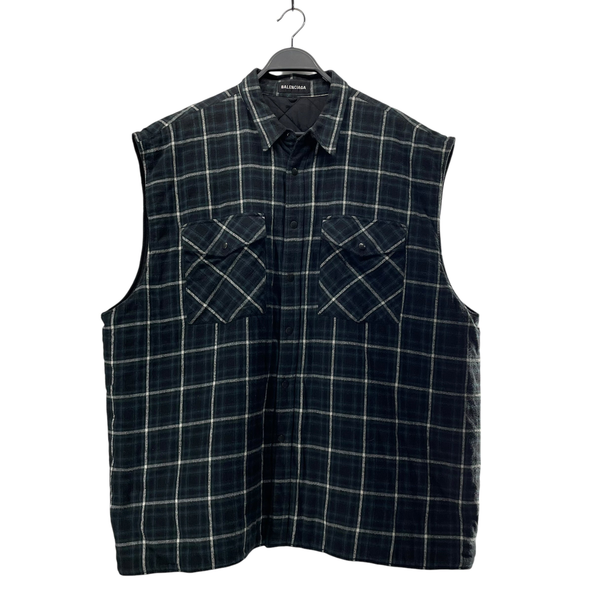 BALENCIAGA/Puffer Vest/40/Plaid/Cotton/GRN/TWO FRONT POCKETS view 1