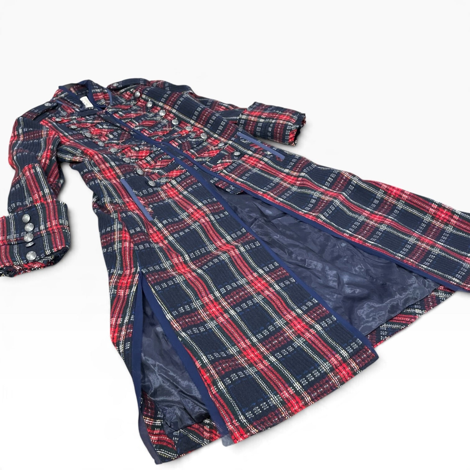 WE THE FREE/Trench Coat/S/Plaid/Polyester/NVY/We The Free Napoleon Buttons view 3