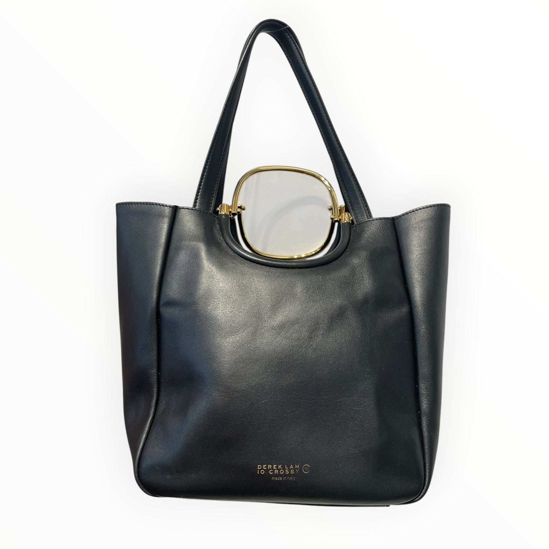 DEREK LAM 10 CROSBY/Basket Bag/Leather/BLK/GOLD METAL HANDEL DETAIL view 1