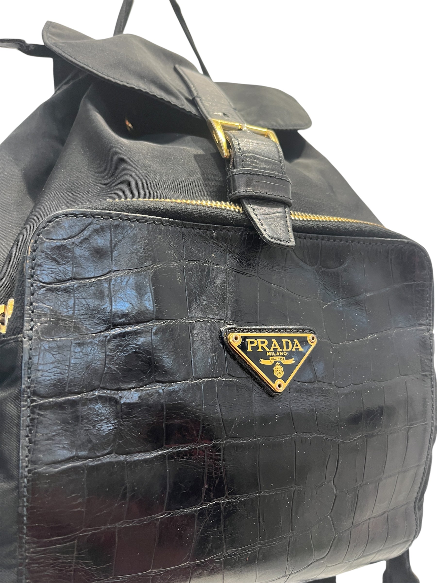 PRADA/Backpack/Nylon/BLK/LEATHER POCKET view 6