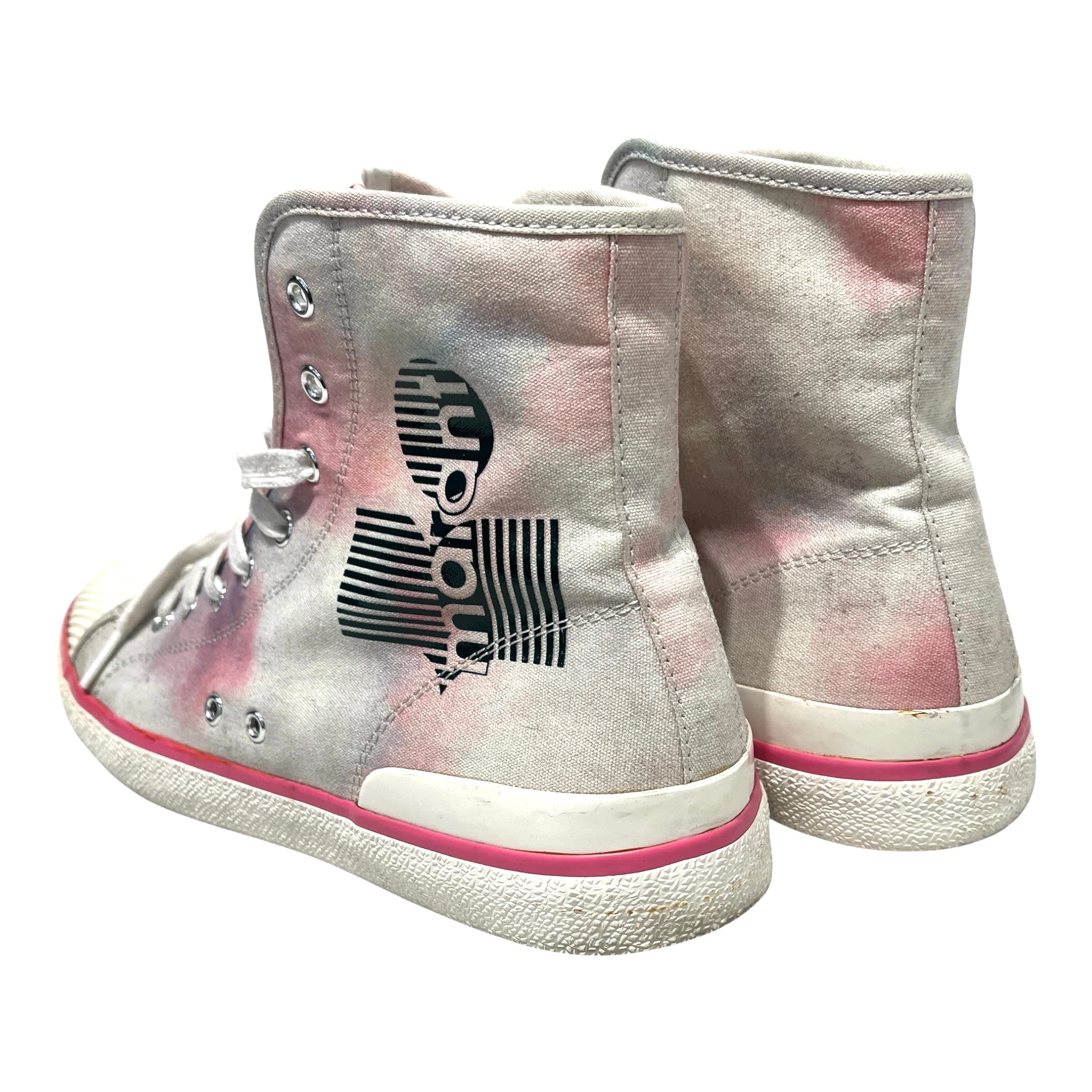 ISABEL MARANT/Hi-Sneakers/US 10/Graphic/Cotton/CRM/pink outline green logo view 2