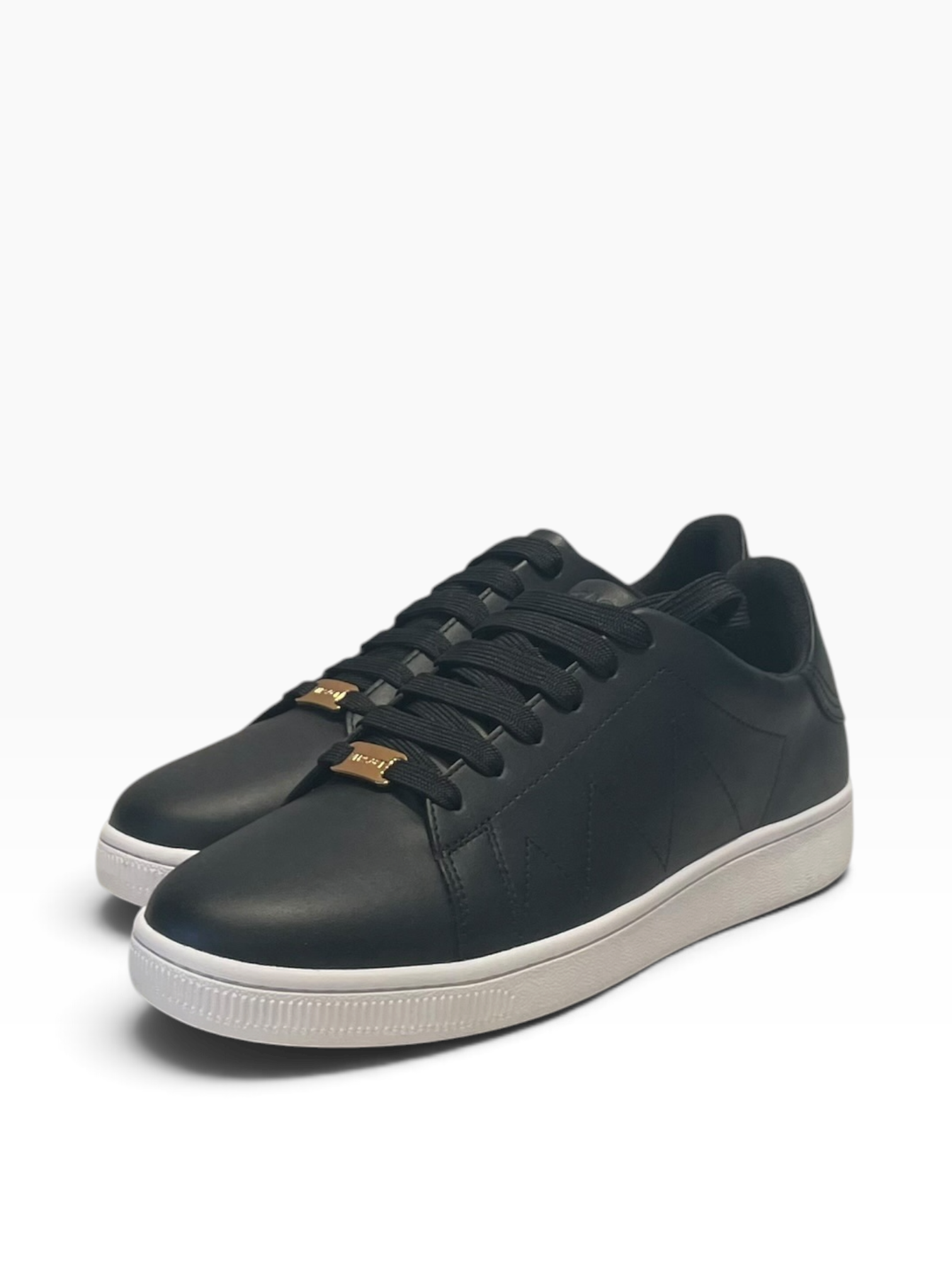 VERSACE/Low-Sneakers/EU 42/Leather/BLK/Gold tone/White rubber sole view 1