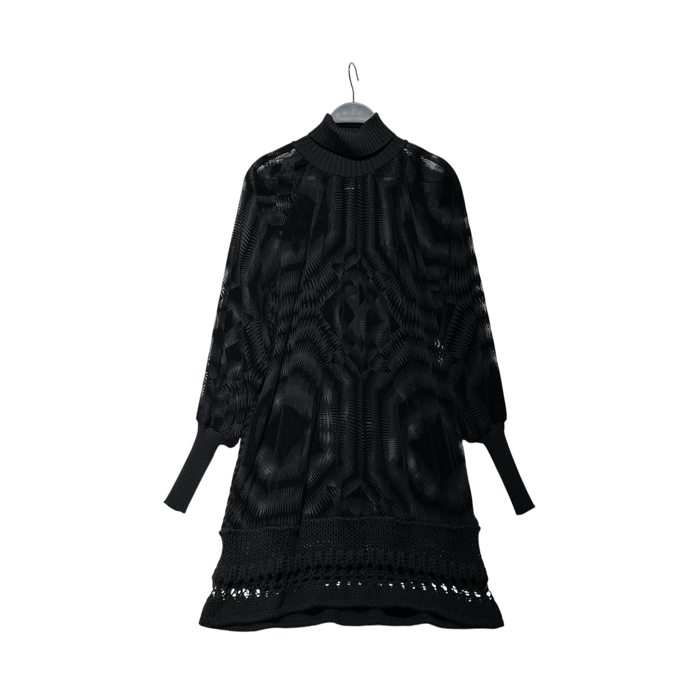 Jean Paul GAULTIER FEMME/LS Dress/XS/All Over Print/Silk/BLK/Midi Length/turtleneck / knitted trim view 1