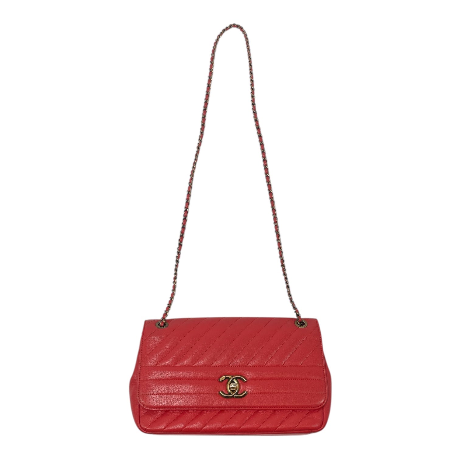 CHANEL/Bag/Leather/RED/SMALL DIAGONAL FLAP view 1