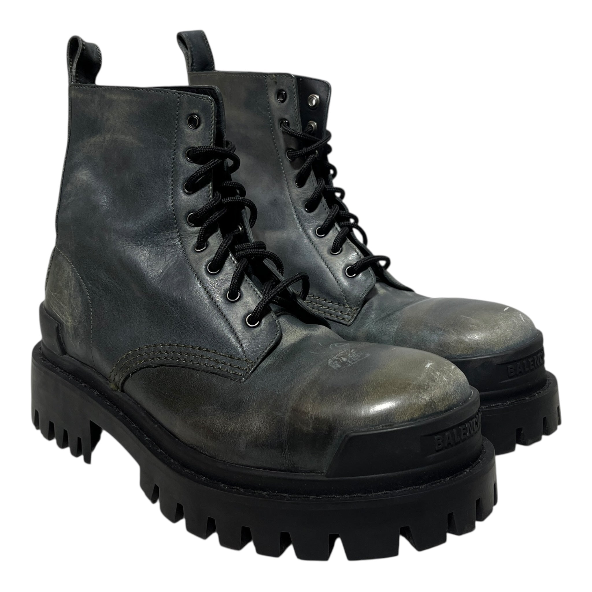 BALENCIAGA/Lace Up Boots/EU 37/Leather/GRY/LEATHER STRIKE BOOTS view 1