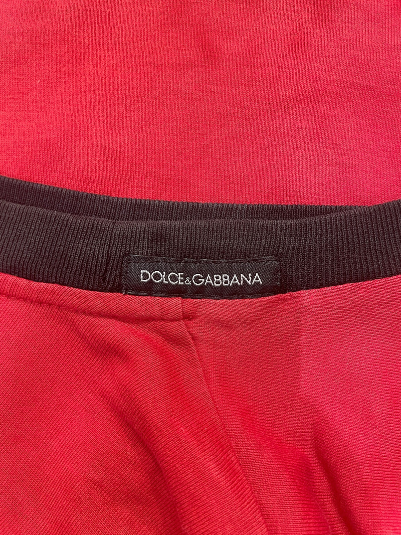 D&G/T-Shirt/48/Cotton/RED/Floral Pattern/CROWN