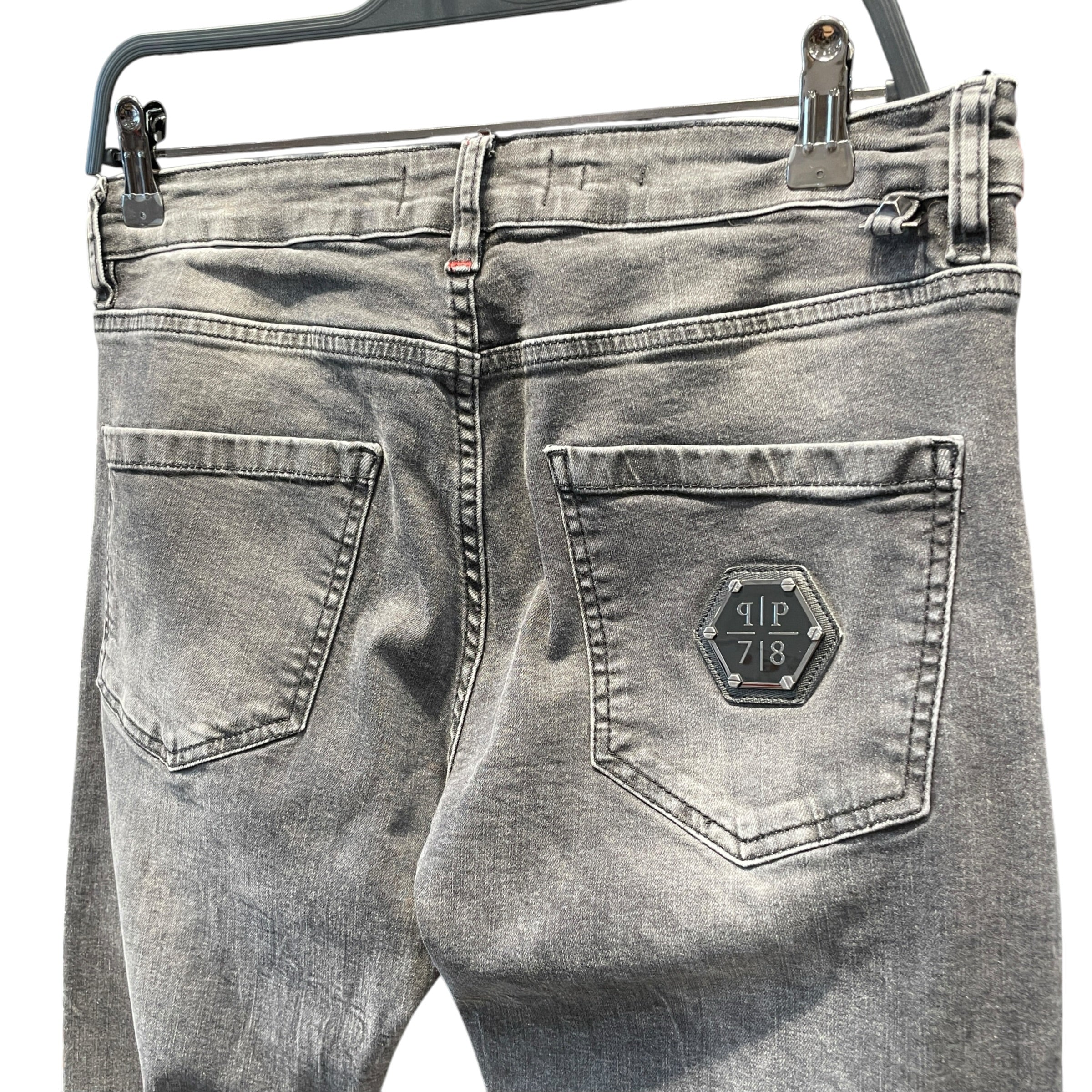 PHILIPP PLEIN/Skinny Pants/31/Denim/BLK/Distressed/Hexagonal Logo Distressed Pant view 4