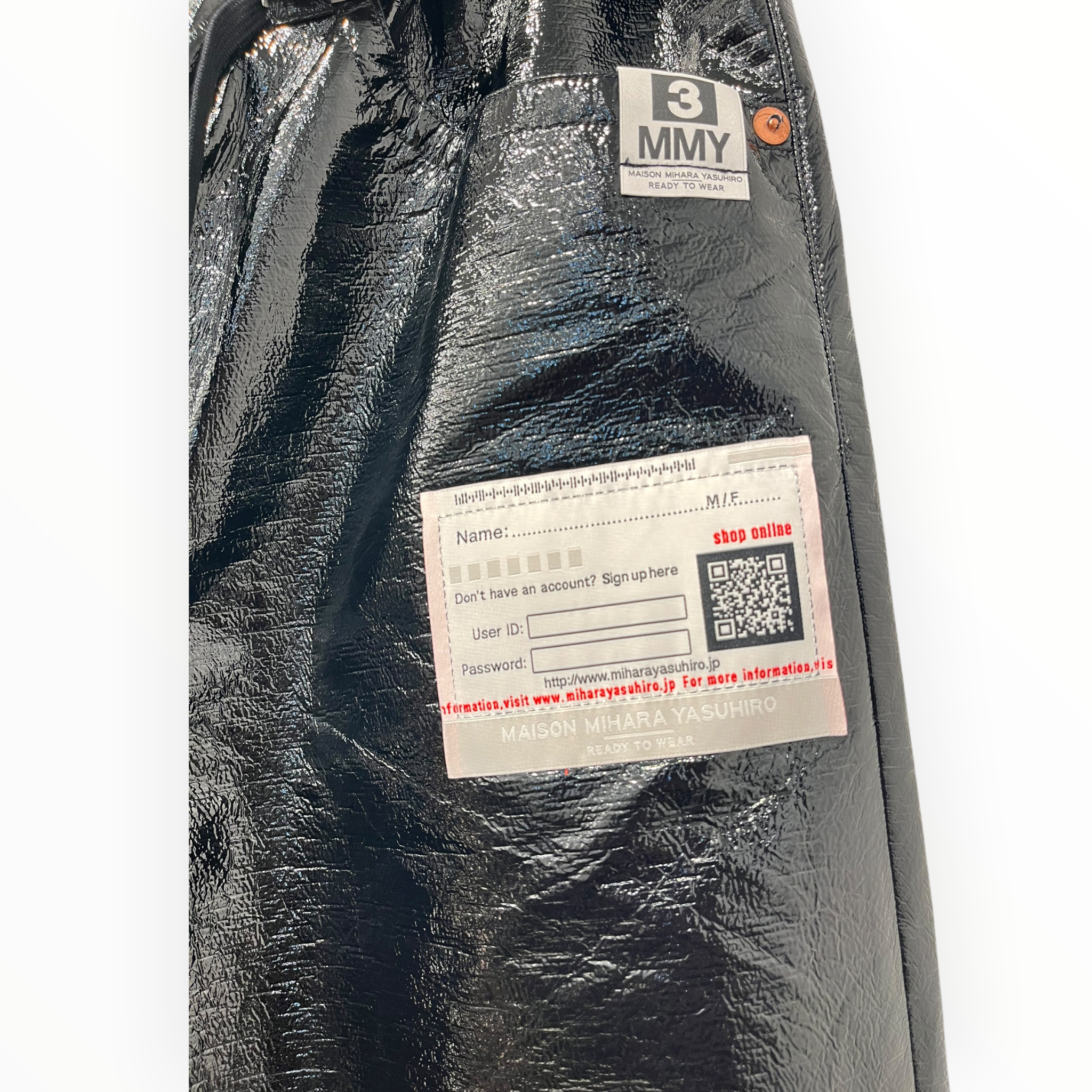 MIHARA YASUHIRO/Pants/48/Faux Leather/BLK/2025 PATENT LEATHER BAGGY PANT view 3