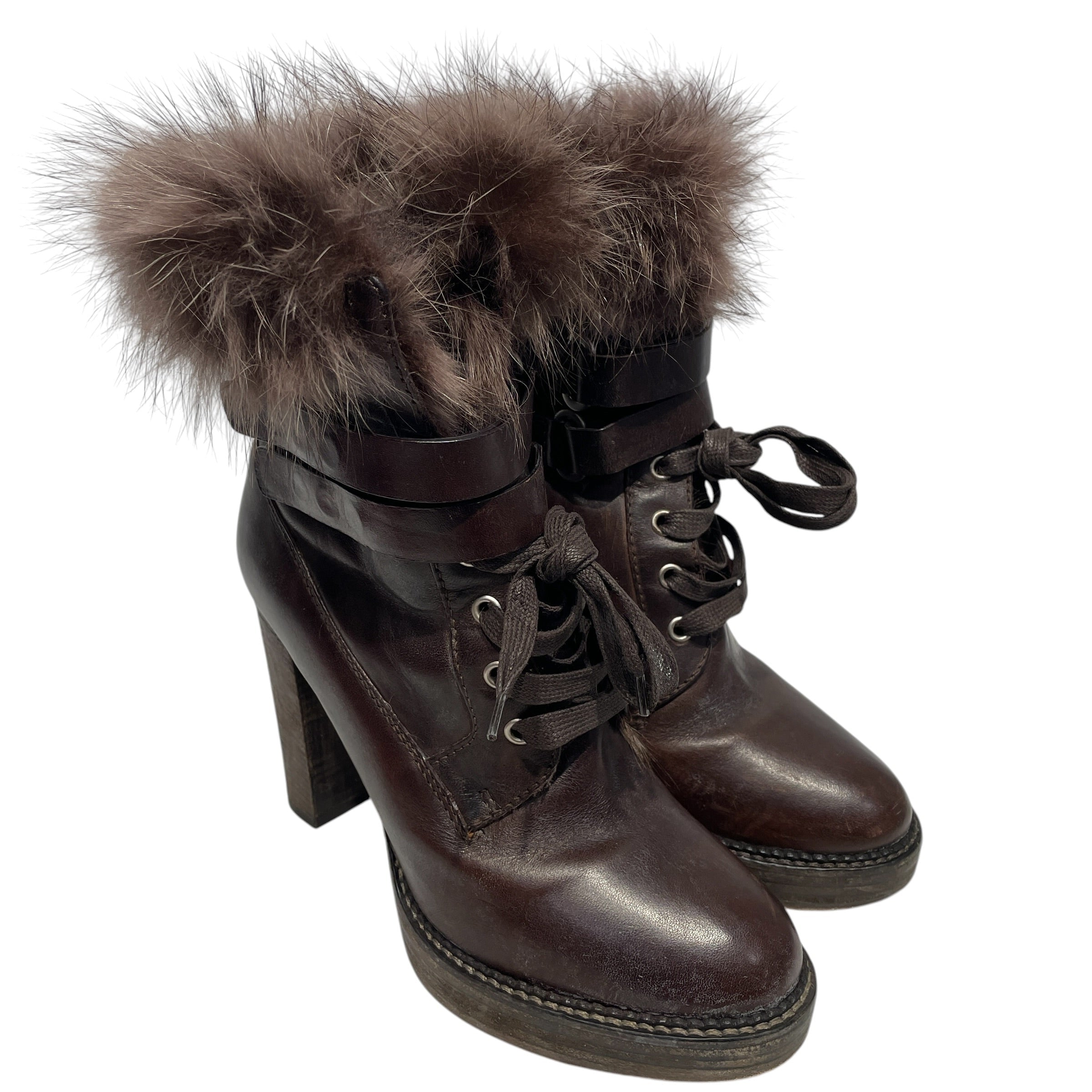 BRUNELLO CUCINELLI/Boots/EU 38/BRW/Fur Ankle Double Strap view 1