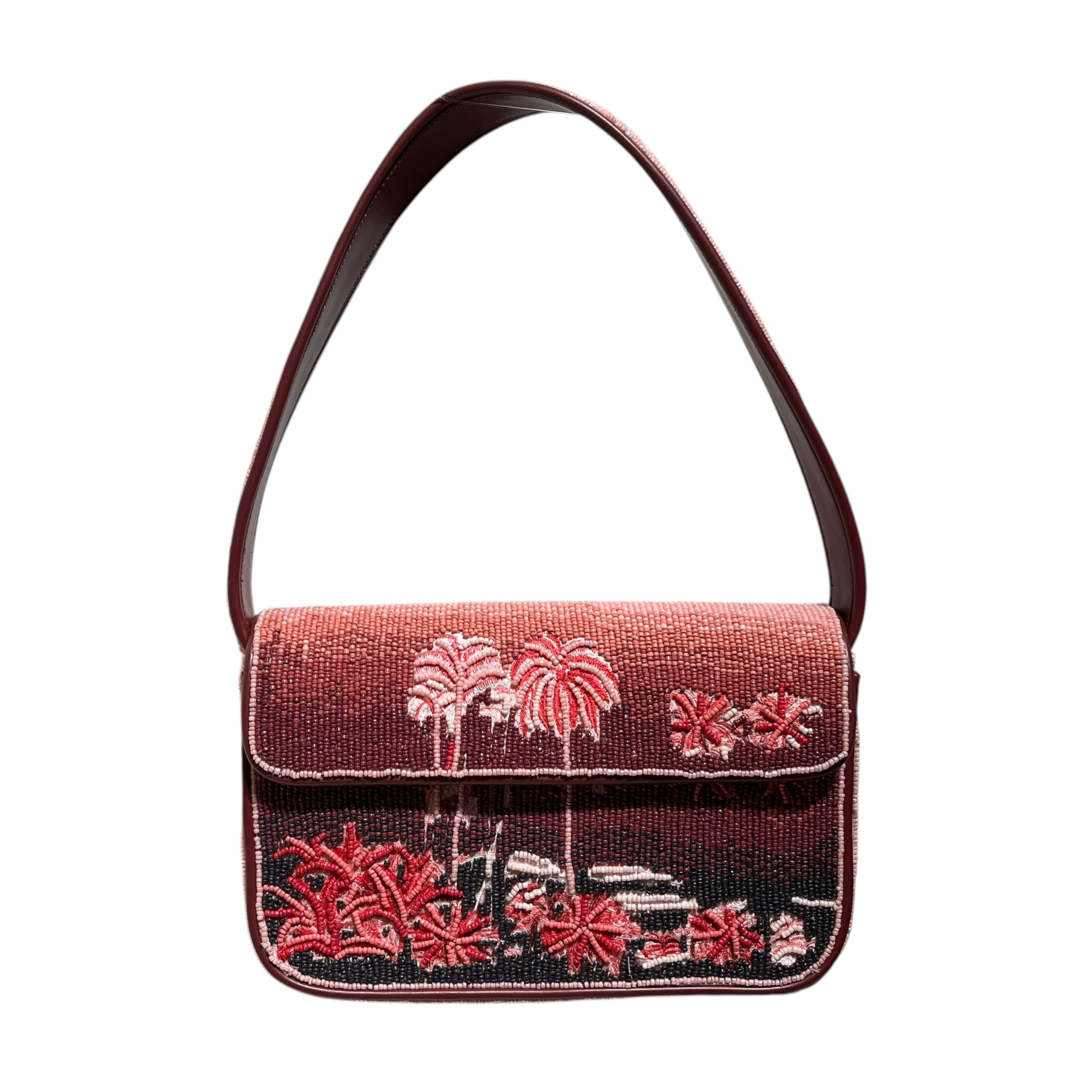 STAUD/Tote Bag/Leather/RED/Beaded Palm Trees Handbag view 1