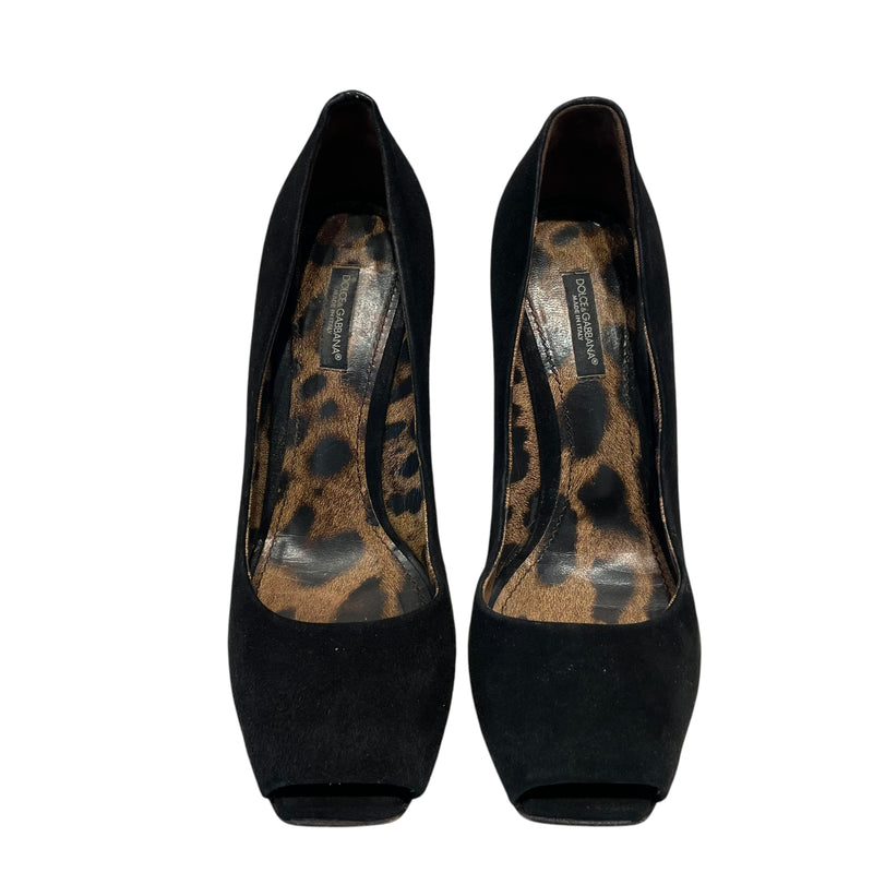 DOLCE&GABBANA/Heels/EU 37.5/Suede/BLK/LEOPARD INNER