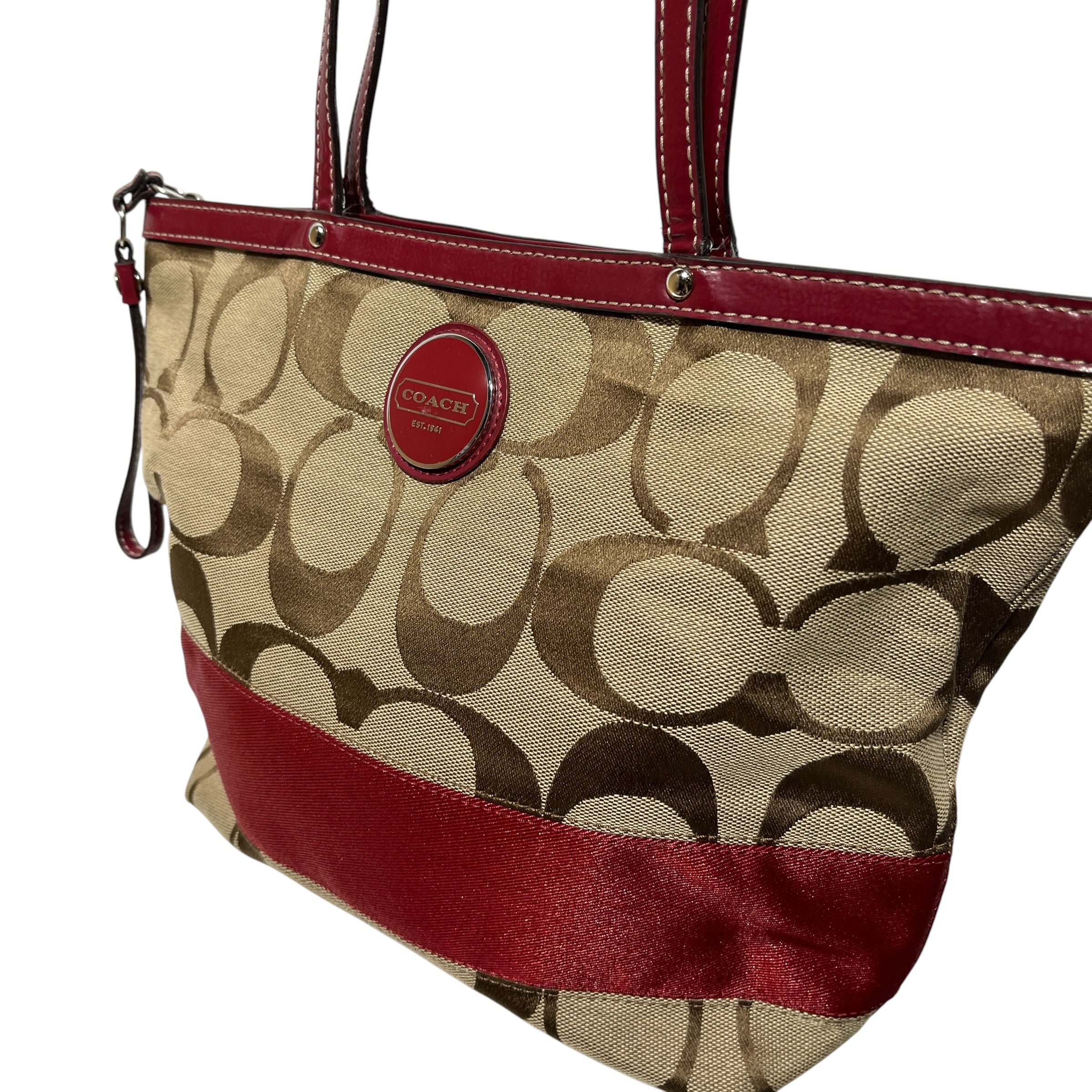 COACH/Tote Bag/Monogram/Cotton/BRW/vintage red mini tote view 6