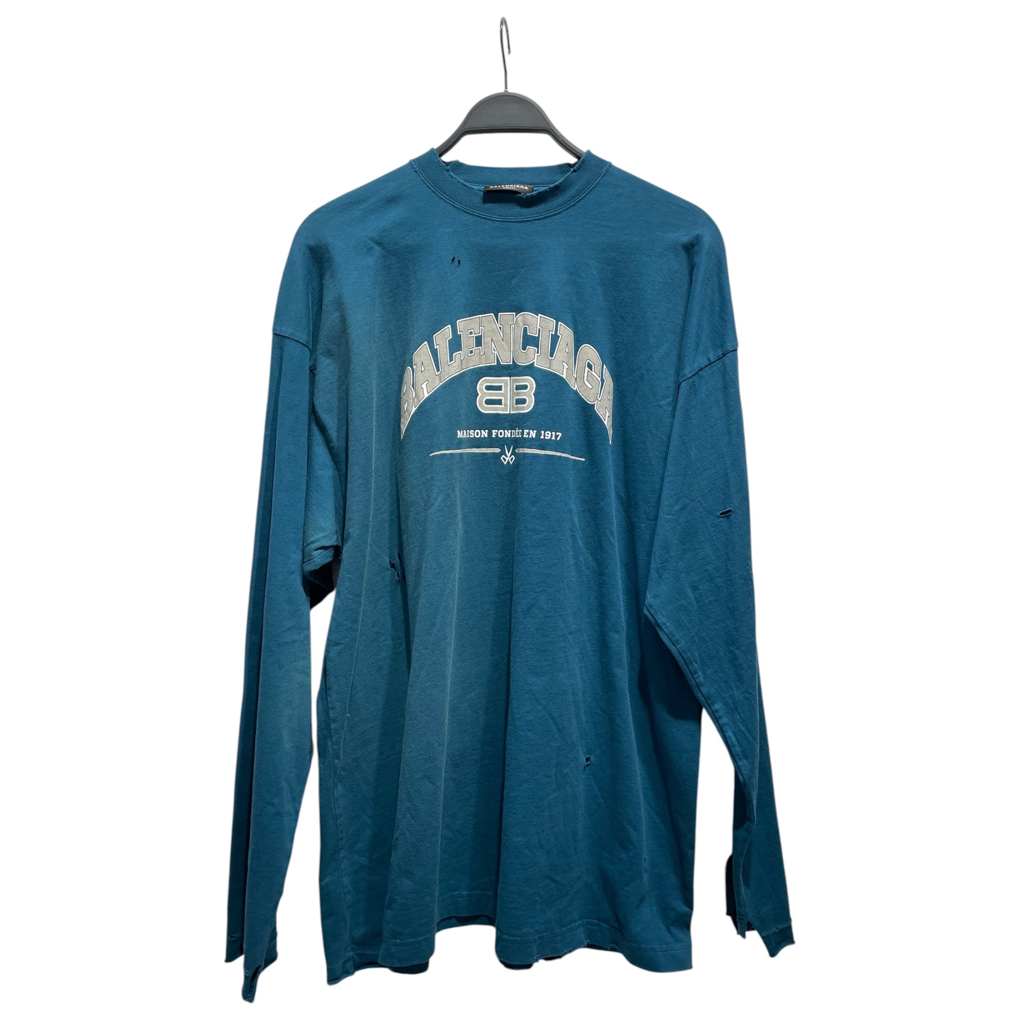 BALENCIAGA/LS T-Shirt/2/Cotton/BLU/Graphic/distressed paris france view 1