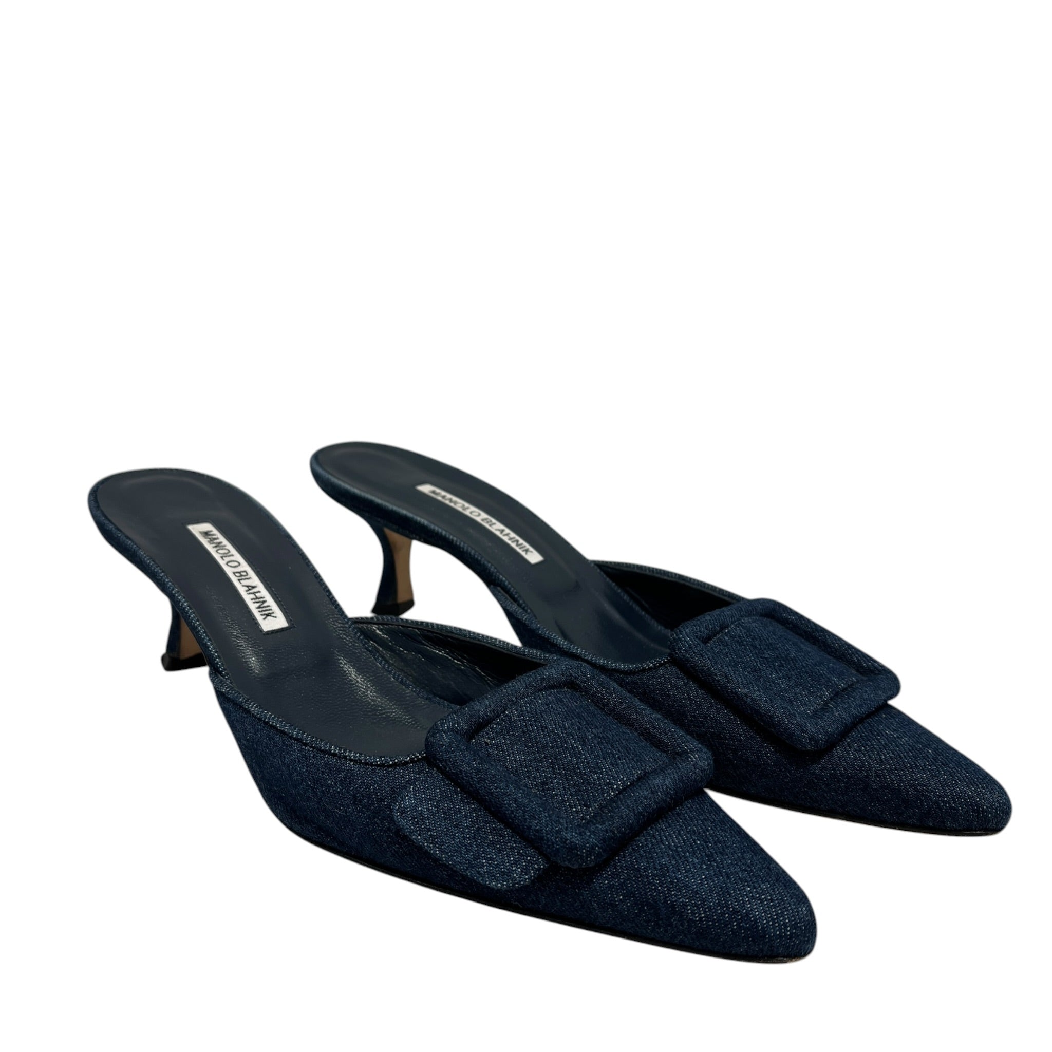 MANOLO BLAHNIK/Heels/US 8.5/BLU/mid heel denim square view 1