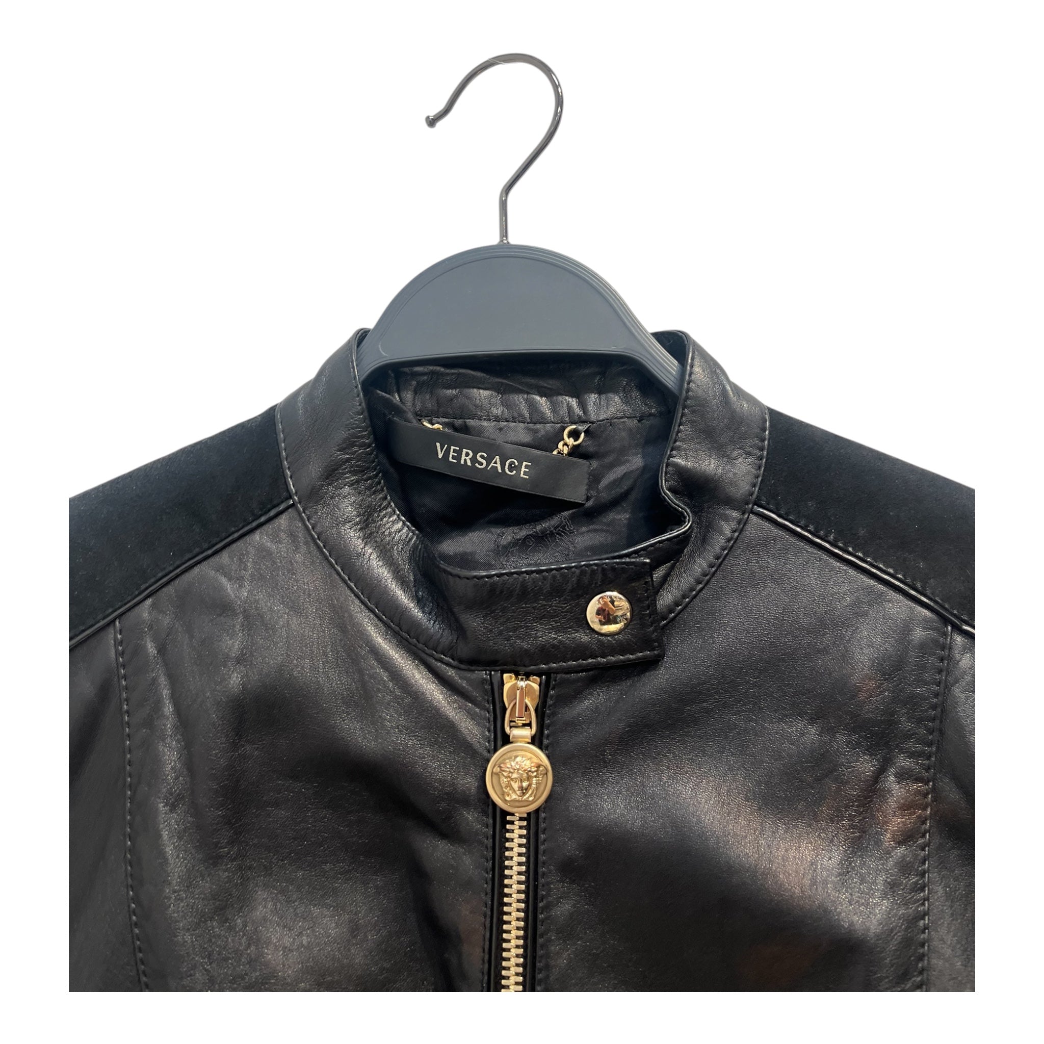 VERSACE/Leather Jkt/S/Leather/BLK/leather and suede slight stain view 3