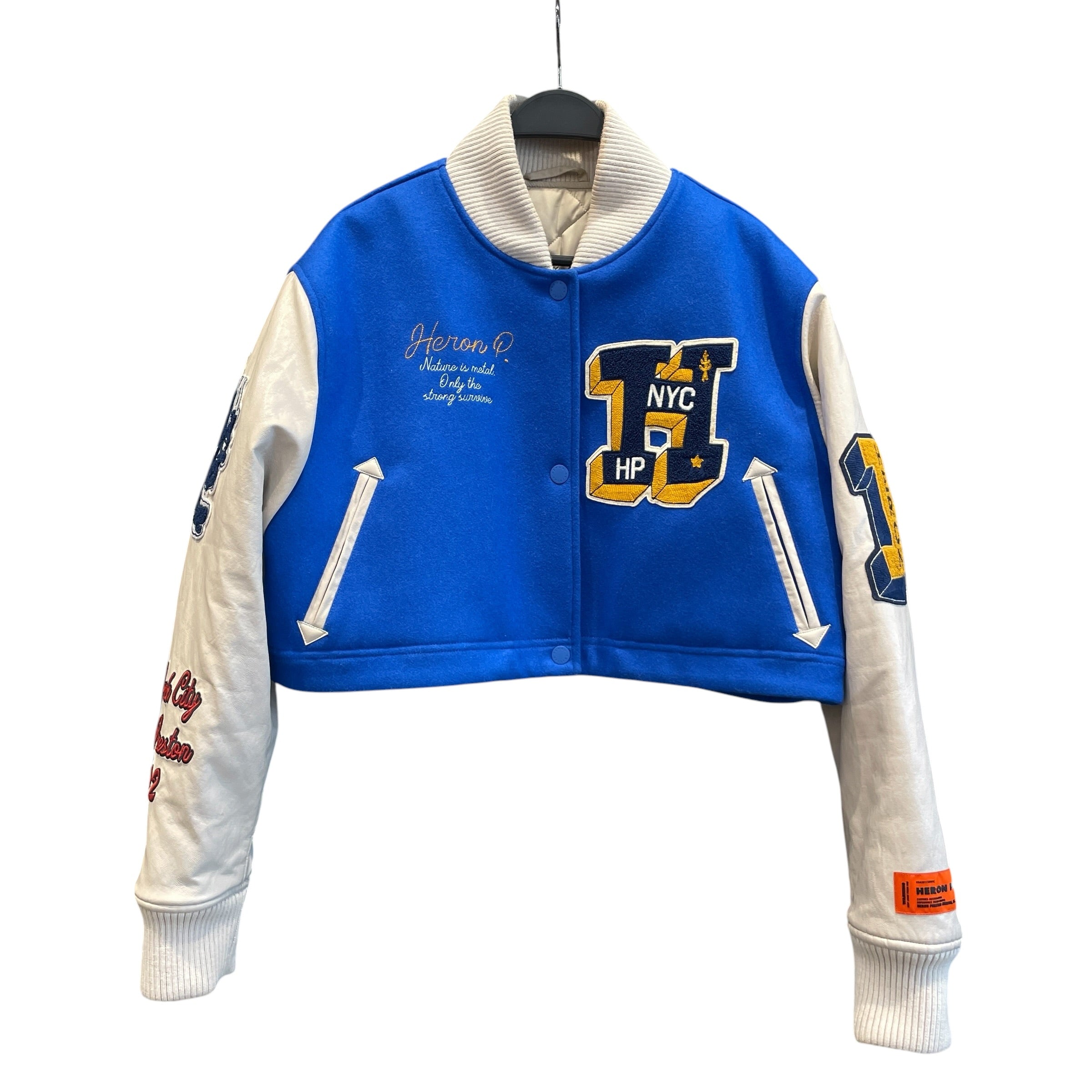 HERON PRESTON/Jacket/XS/Graphic/Leather/BLU/WHITE SLEEVE PATCHES view 1